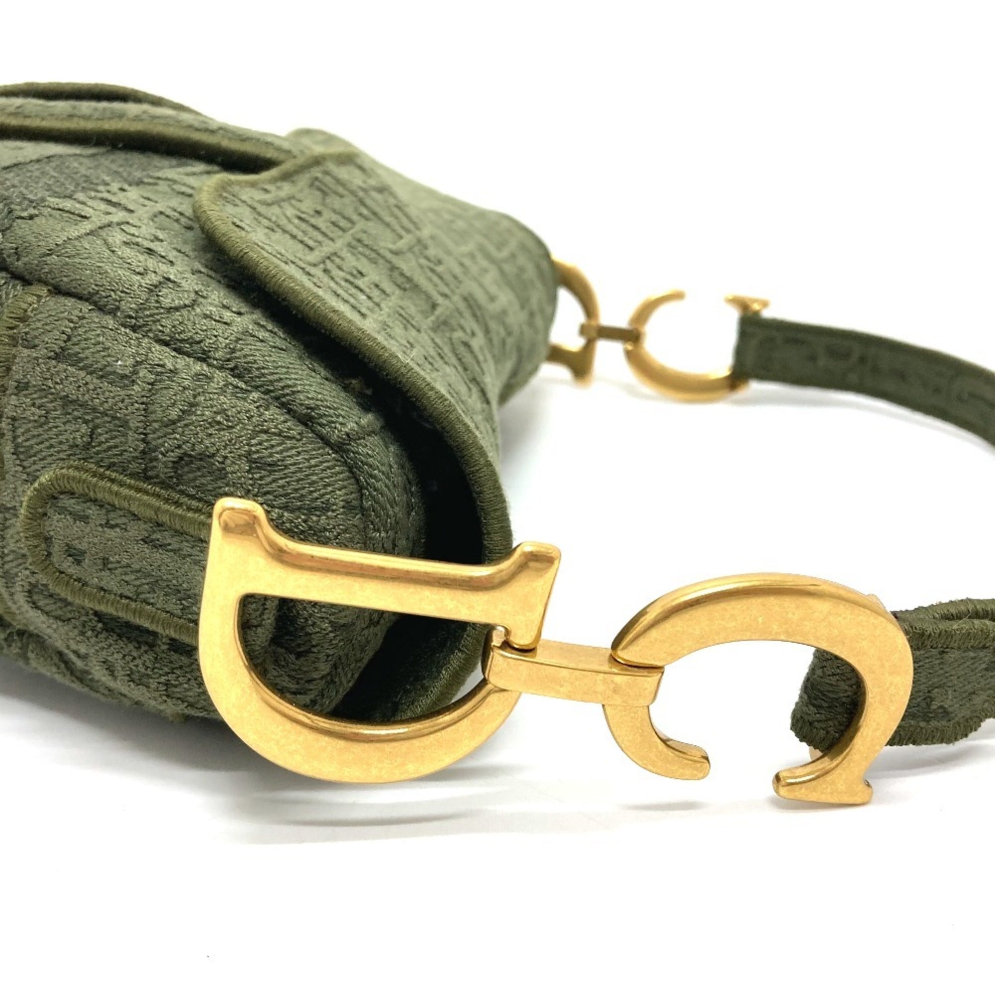 Christian Dior Khaki Canvas Handbag Saddle Bag (Pre-Owned)