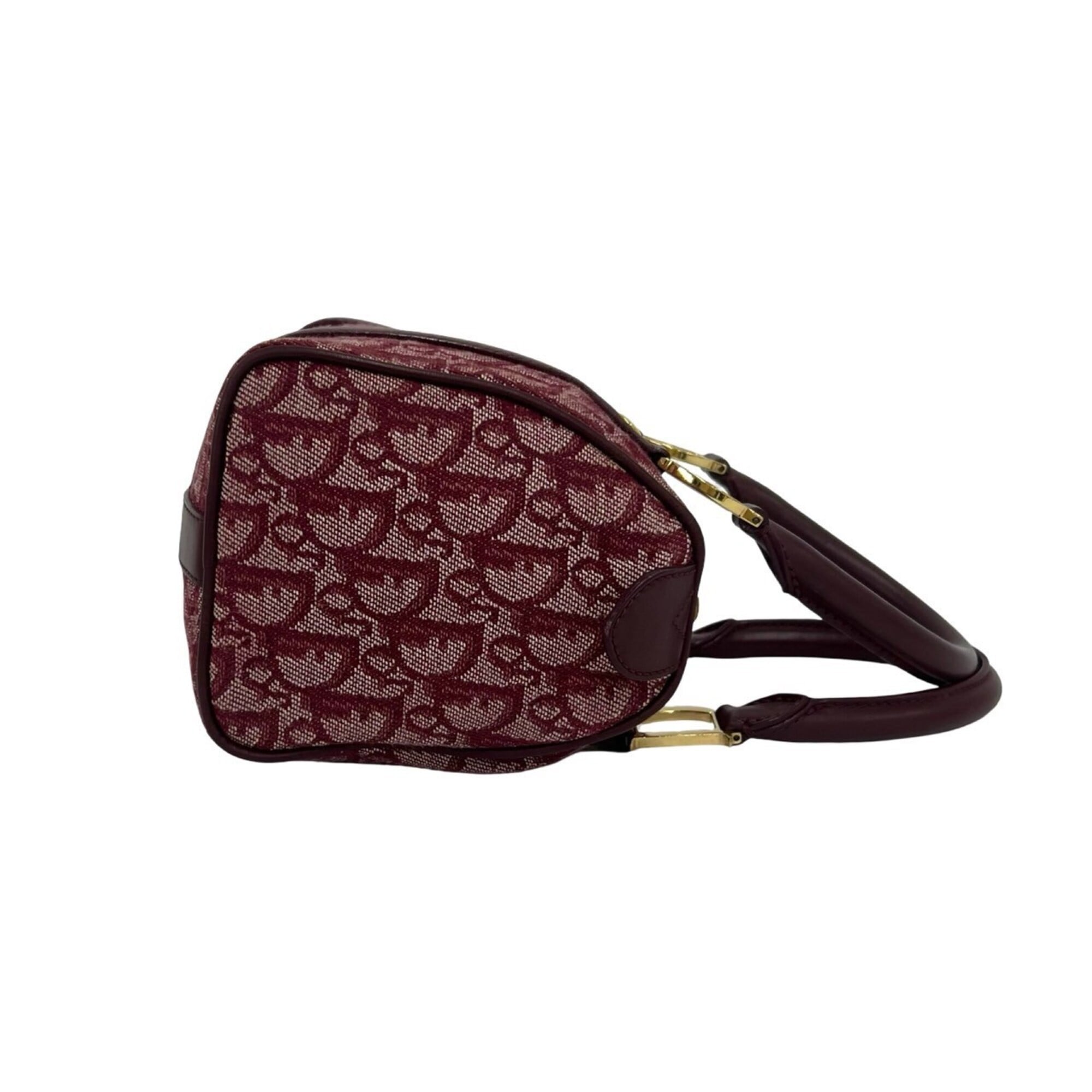 Christian Dior Red Color Wine Canvas Leather Boston Bag Handbag (Pre-Owned)