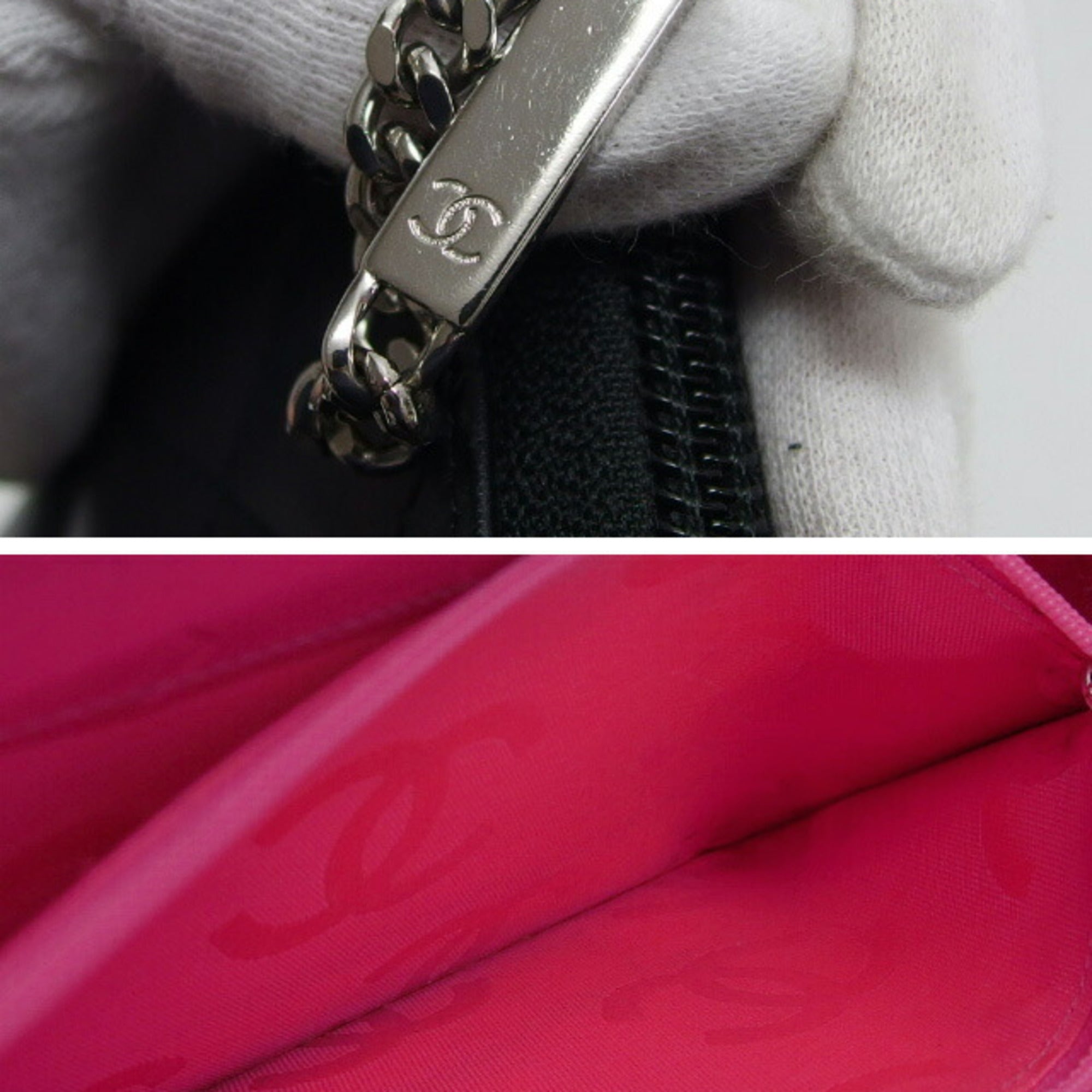 Chanel Black Pink Leather Long Wallet (Bi-Fold) (Pre-Owned)