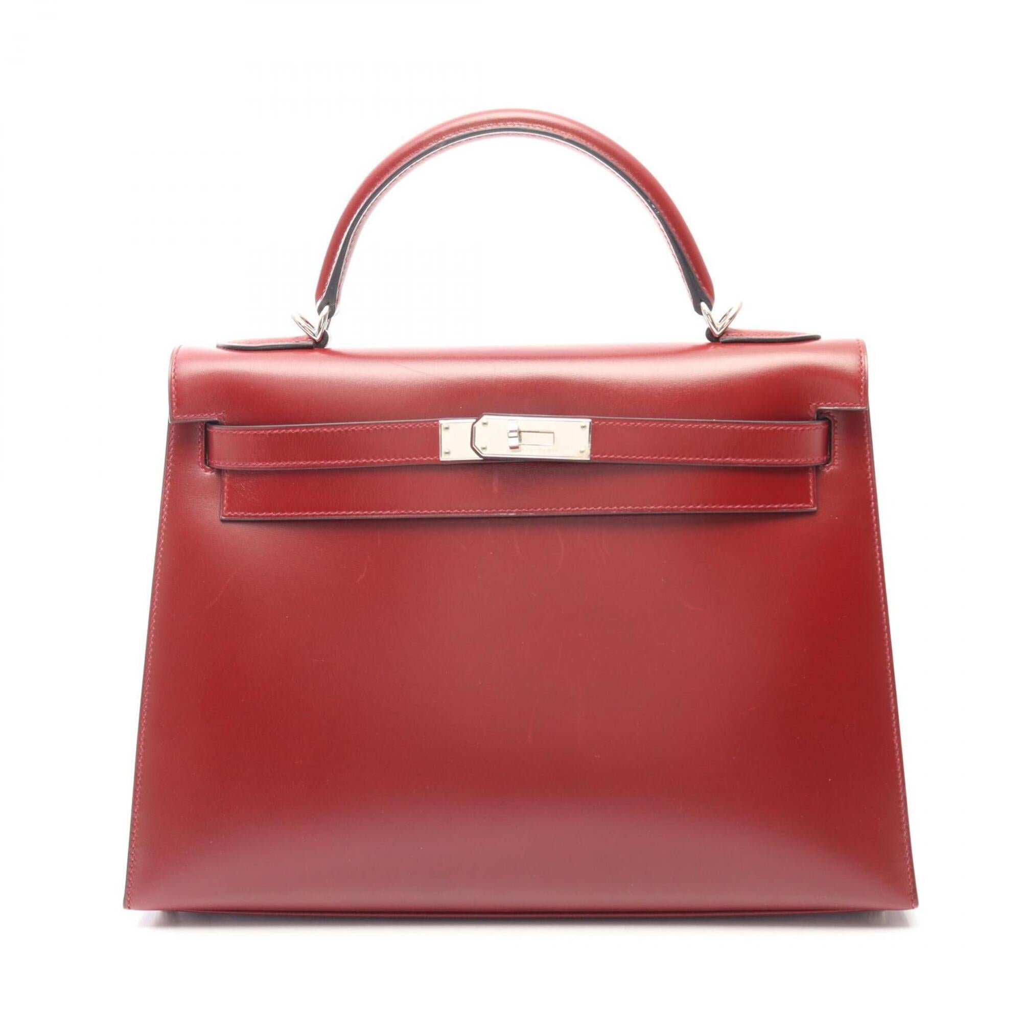 Hermes Bordeaux Box Calf Leather Handbag (Pre-Owned)