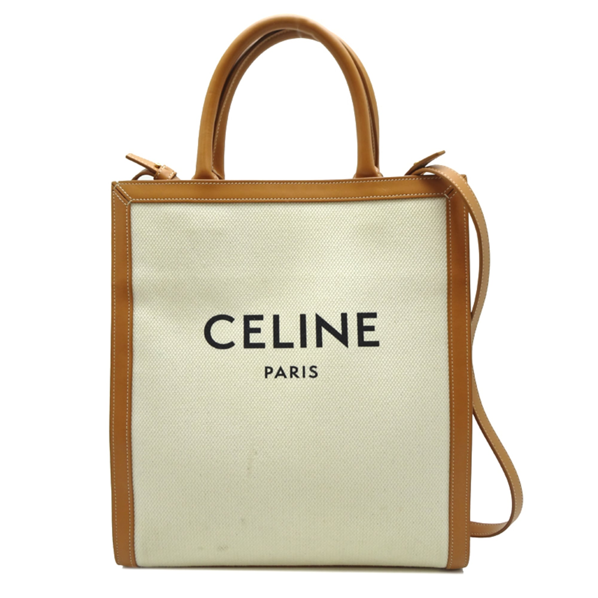 Celine Brown White Coated Canvas Leather Tote Bag (Pre-Owned)
