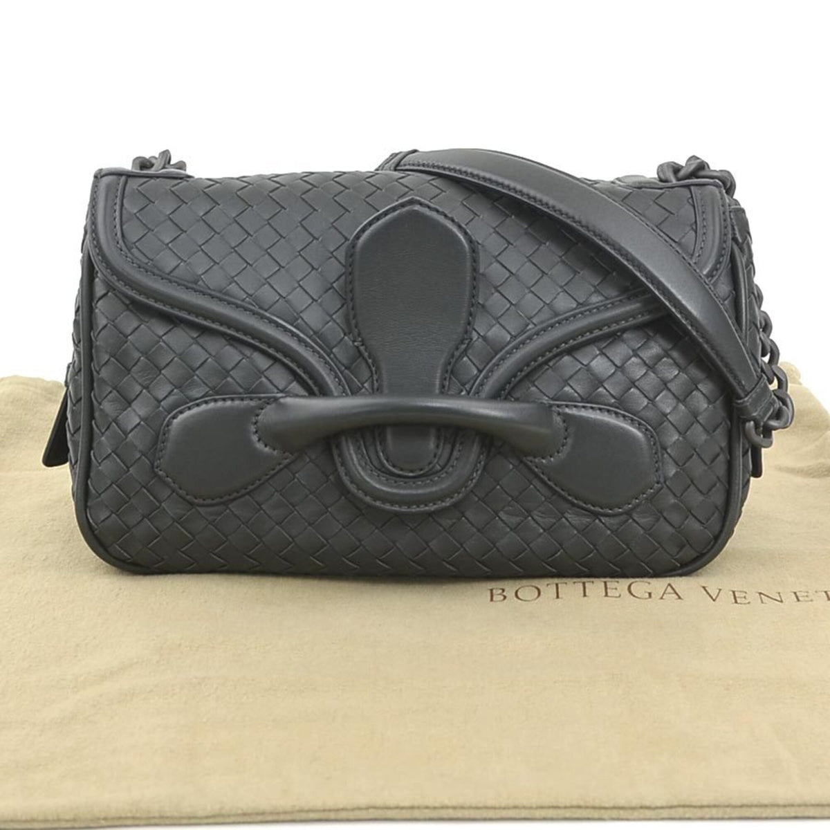 Bottega Veneta Charcoal Gray Leather Shoulder Bag (Pre-Owned)