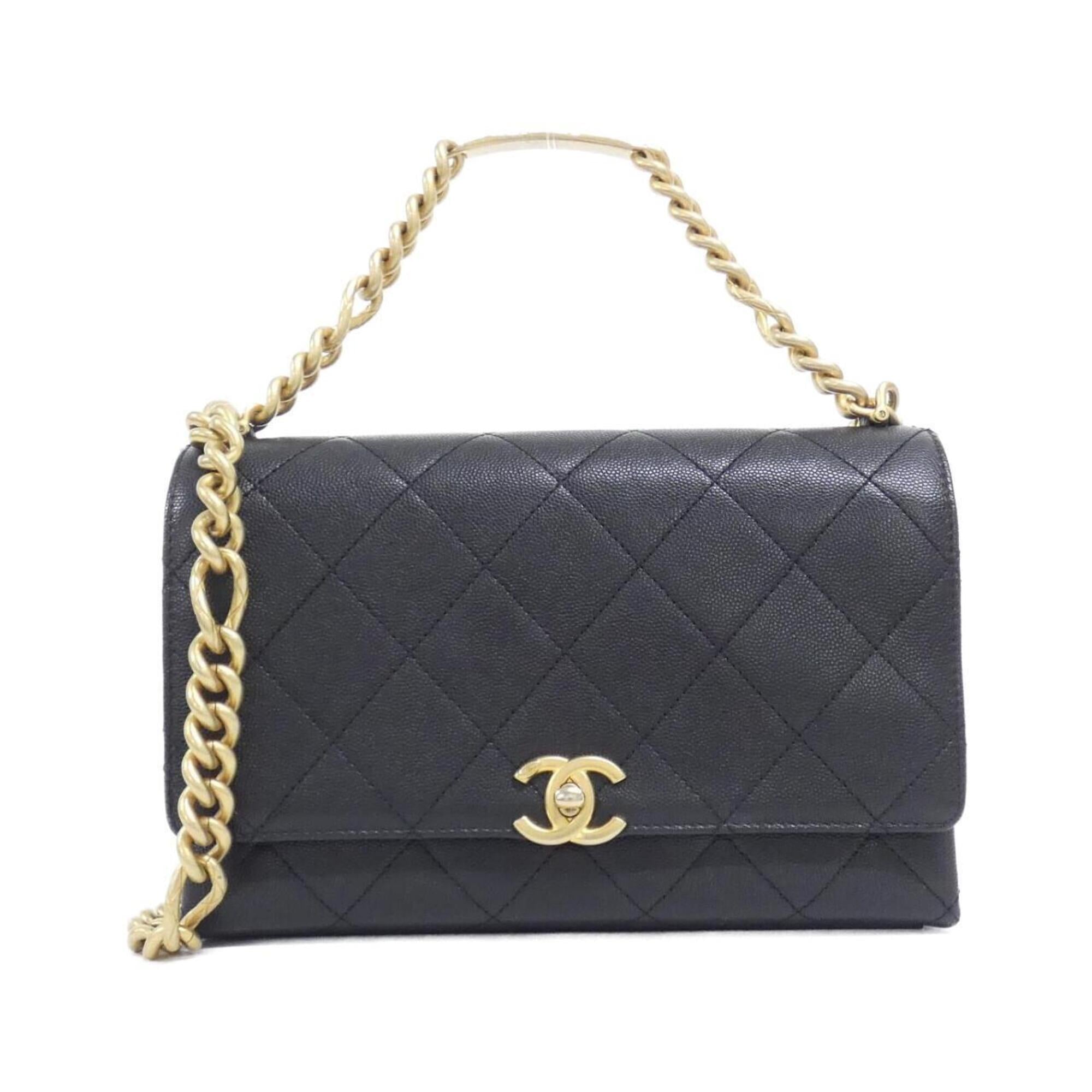 Chanel Black Grained Calfskin Handbag (Pre-Owned)