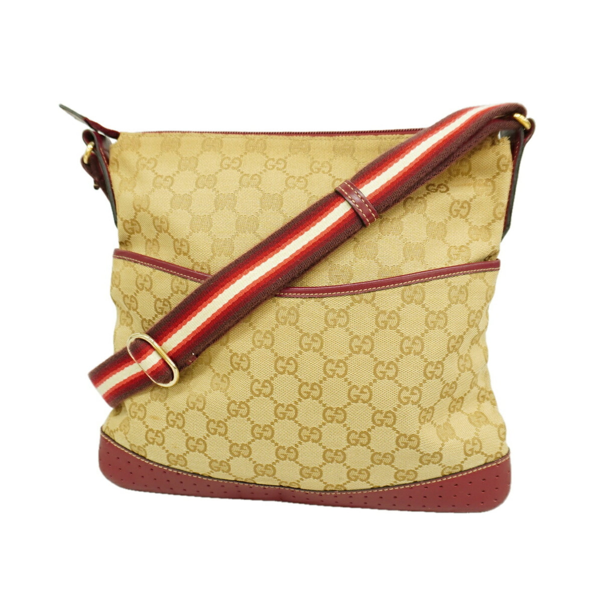 Gucci Beige Bordeaux Canvas Shoulder Bag (Pre-Owned)