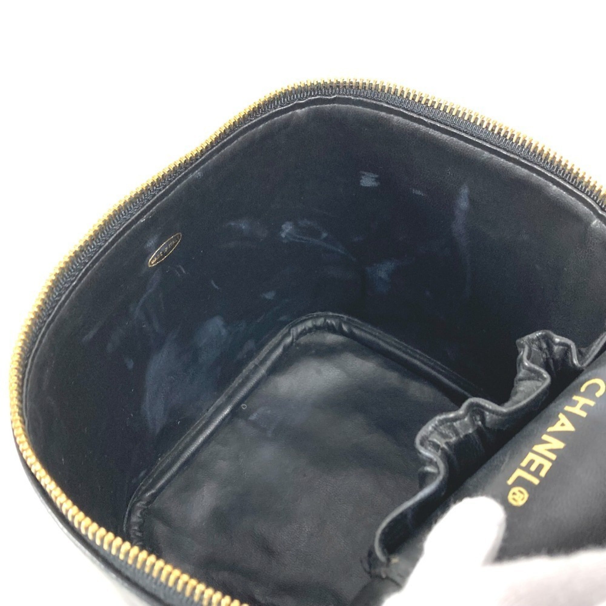 Chanel Black Leather Handbag Pouch Vanity Bag (Pre-Owned)