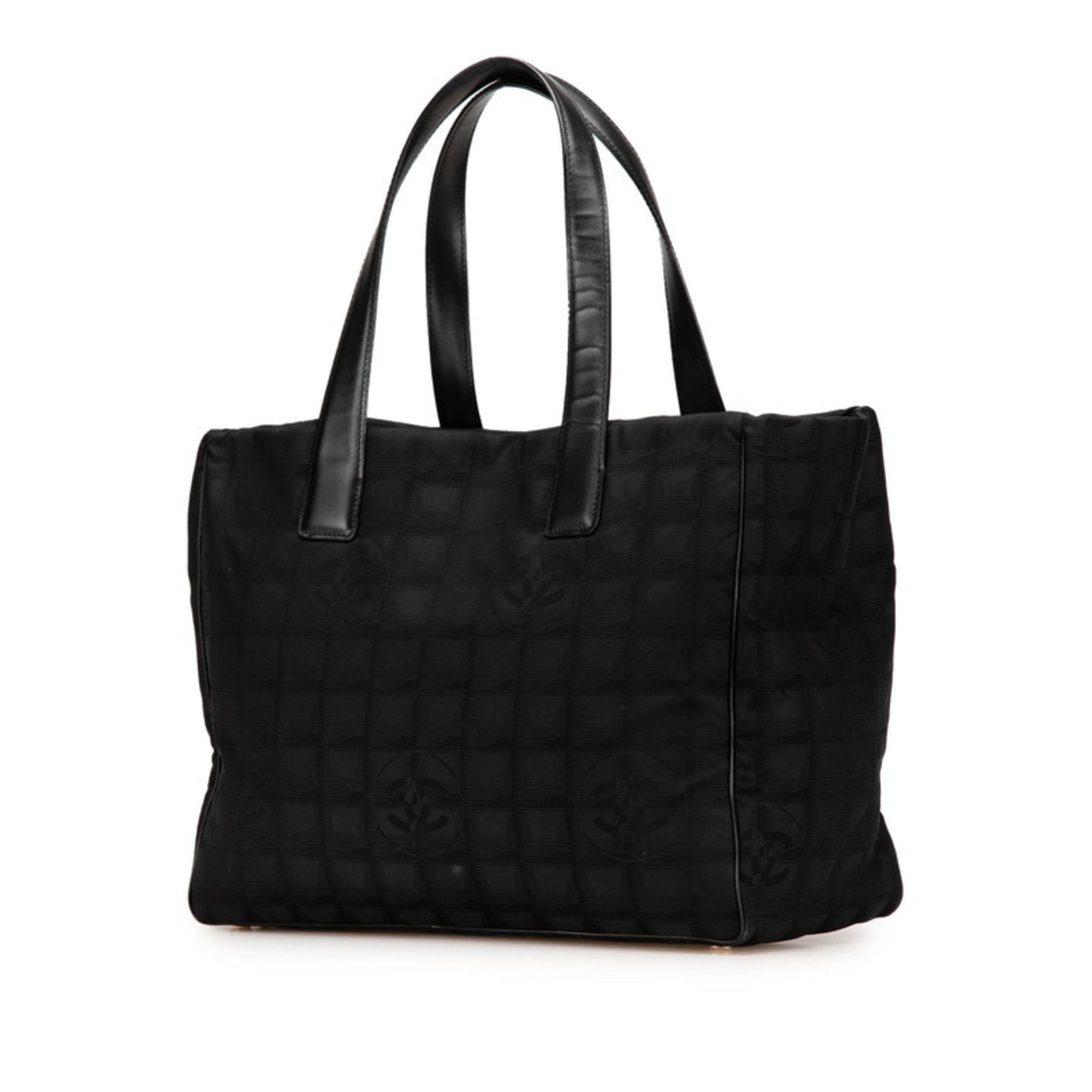 Chanel Black Nylon Leather Shoulder Bag Tote Bag (Pre-Owned)