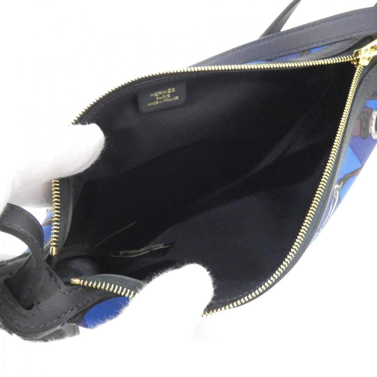 Hermes Blue Ebene Silk Swift Leather Handbag Pouch (Pre-Owned)