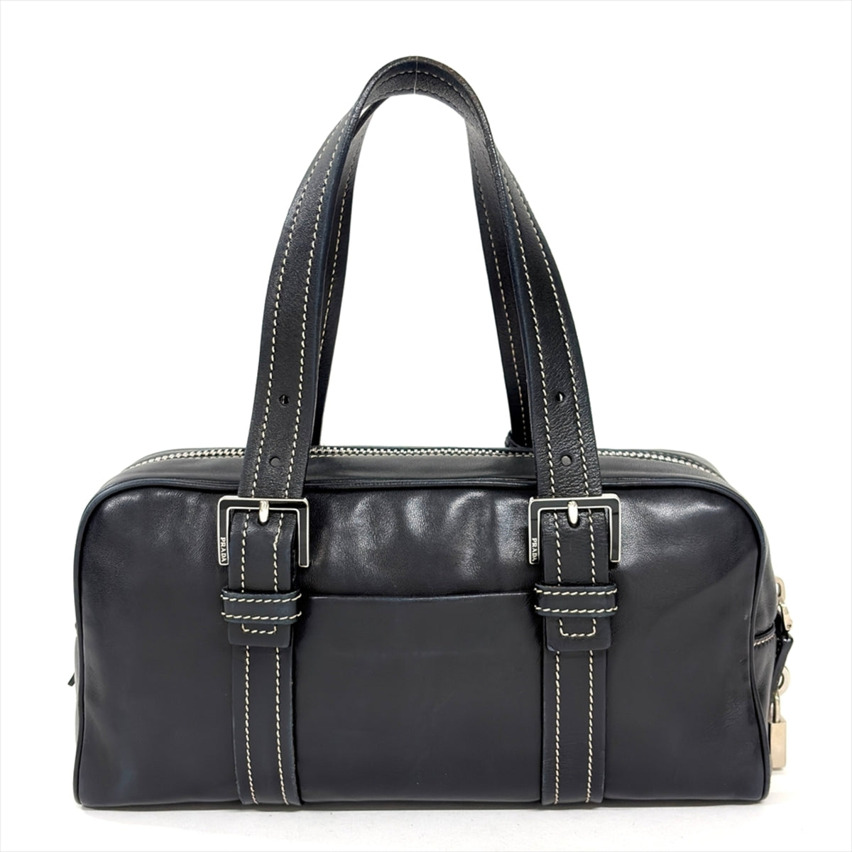 Prada Black Leather Boston Bag Handbag (Pre-Owned)