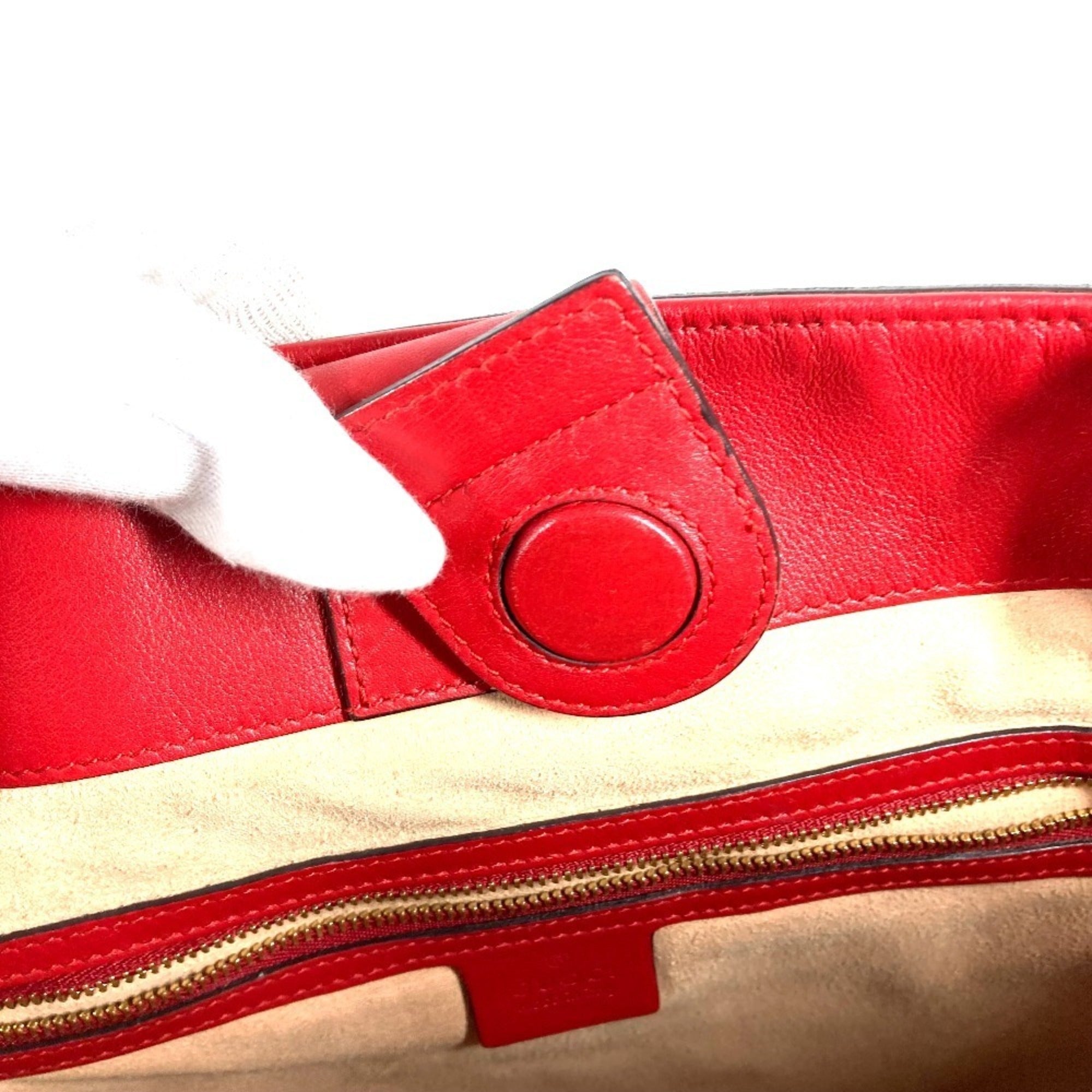 Gucci Red Color Leather Shoulder Bag Tote Bag (Pre-Owned)