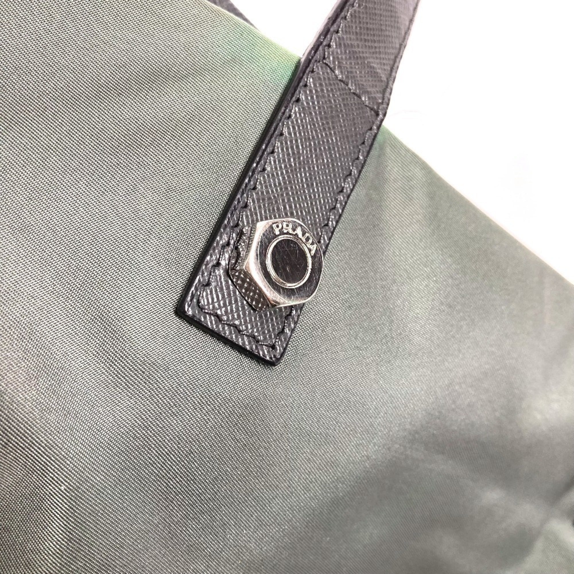 Prada Gray Nylon Leather Shoulder Bag Tote Bag (Pre-Owned)