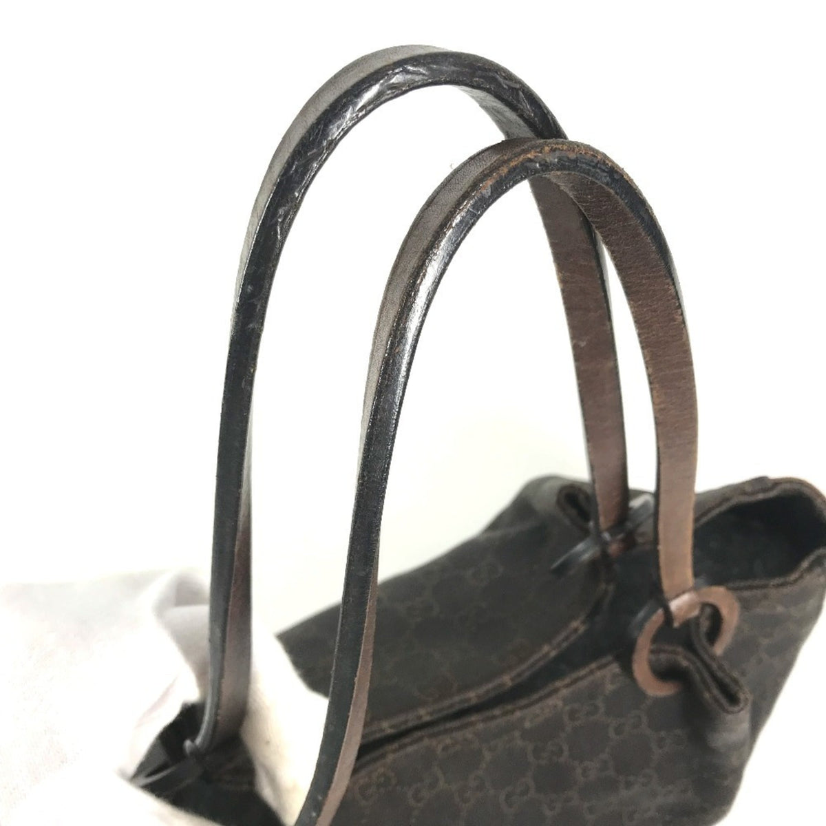 Gucci Brown Leather Canvas Handbag Shoulder Bag Tote Bag (Pre-Owned)