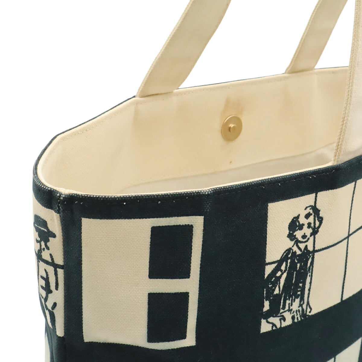 Chanel Black White Canvas Leather Shoulder Bag Tote Bag (Pre-Owned)