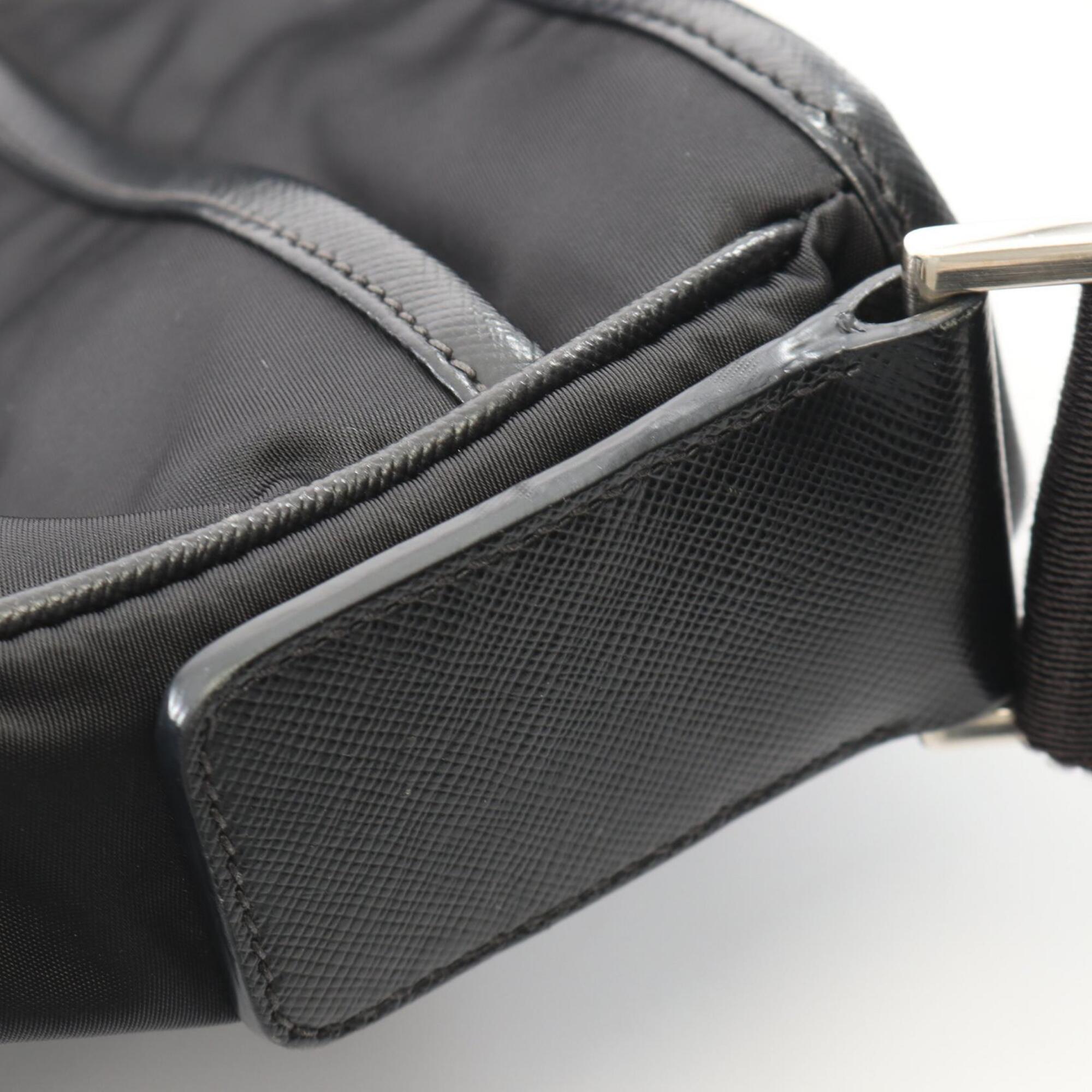 Prada Black Nylon Leather Handbag Shoulder Bag (Pre-Owned)