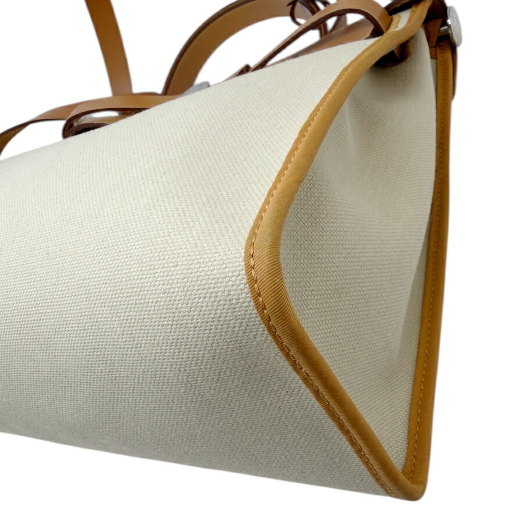 Hermes Natural Toile Officier Leather Shoulder Bag (Pre-Owned)