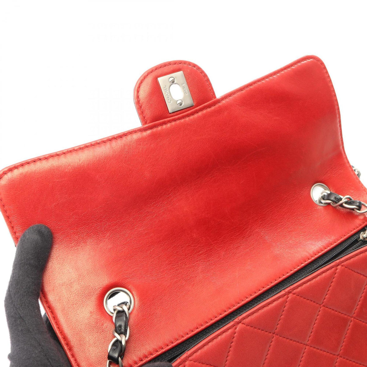 Chanel Black Red Color Leather Handbag Shoulder Bag (Pre-Owned)