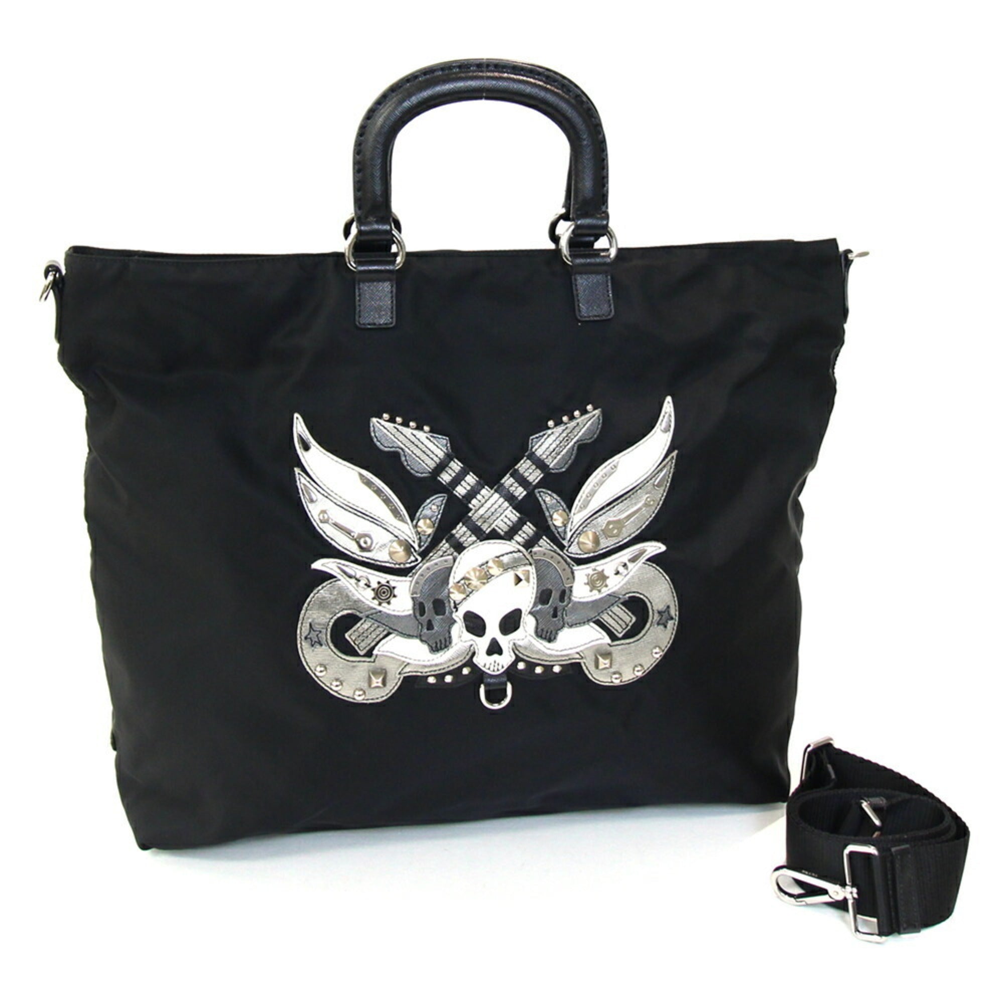 Prada Black Nero Nylon Leather Handbag Shoulder Bag (Pre-Owned)