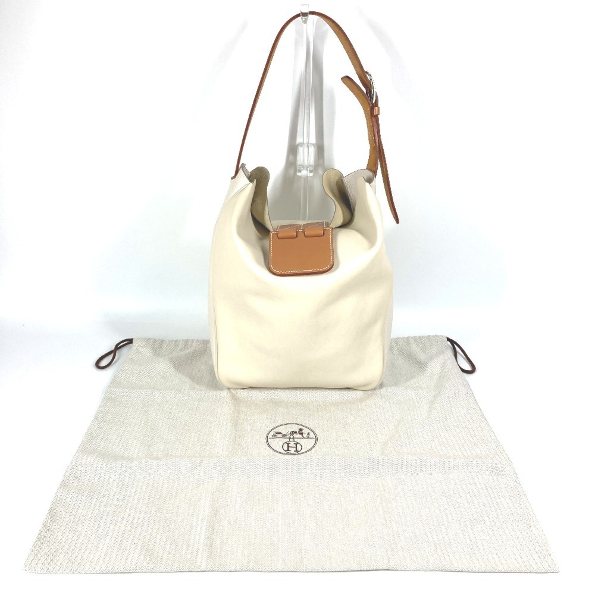 Hermes Brown Ivory Leather Shoulder Bag Tote Bag (Pre-Owned)