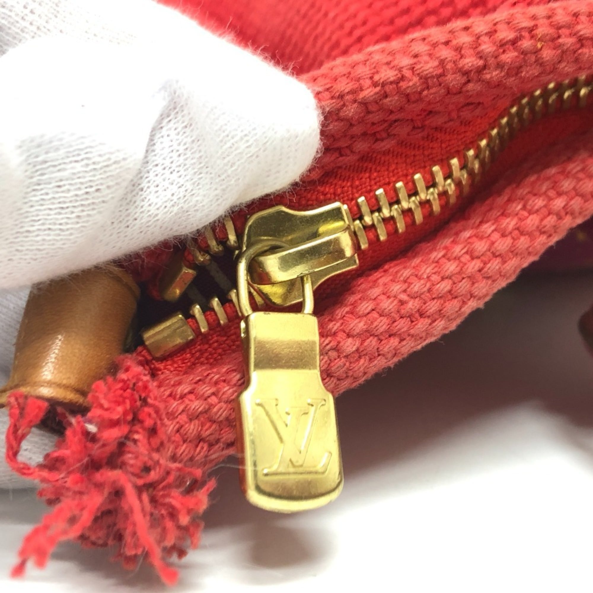 Louis Vuitton Red Color Canvas Tote Bag (Pre-Owned)