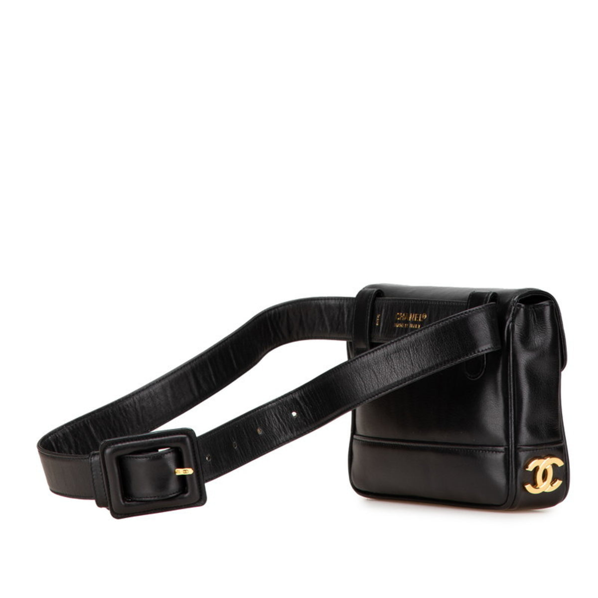 Chanel Black Leather Fanny Pack Shoulder Bag (Pre-Owned)