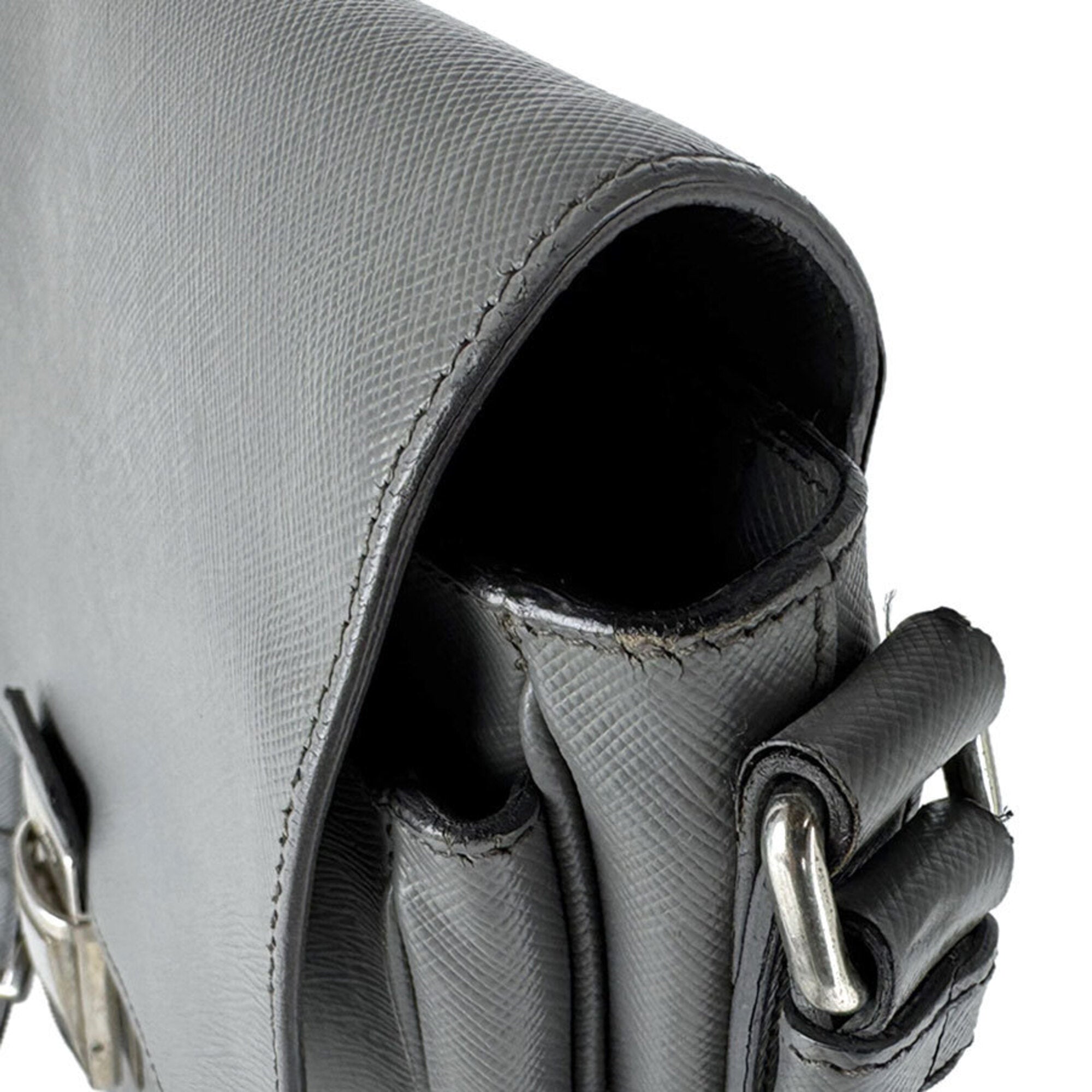 Prada Gray Leather Shoulder Bag (Pre-Owned)