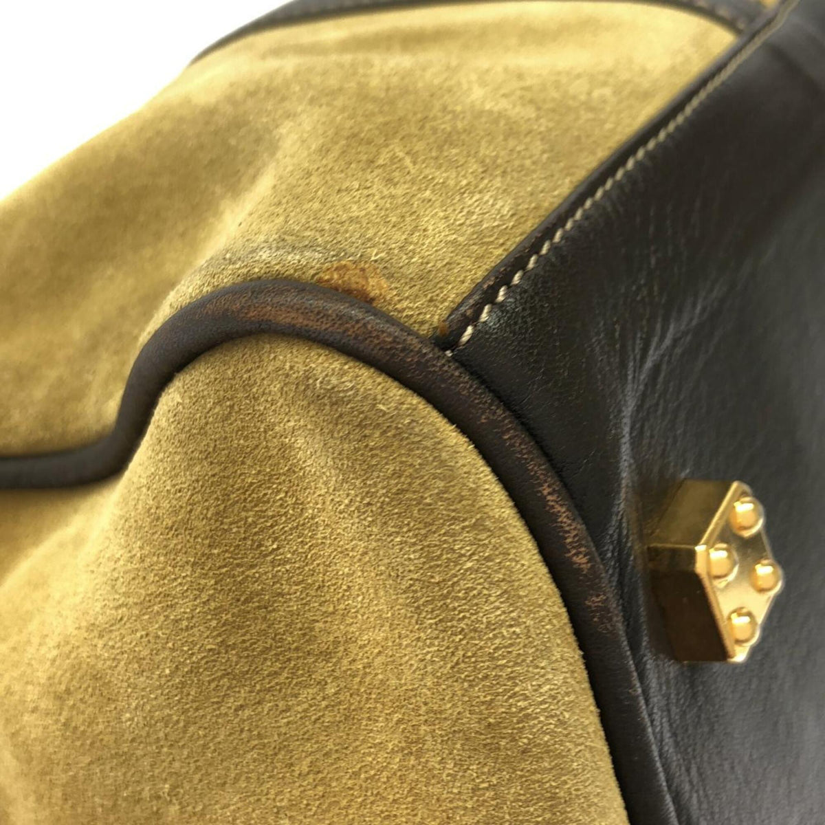Loewe Brown Gold Suede Boston Bag (Pre-Owned)