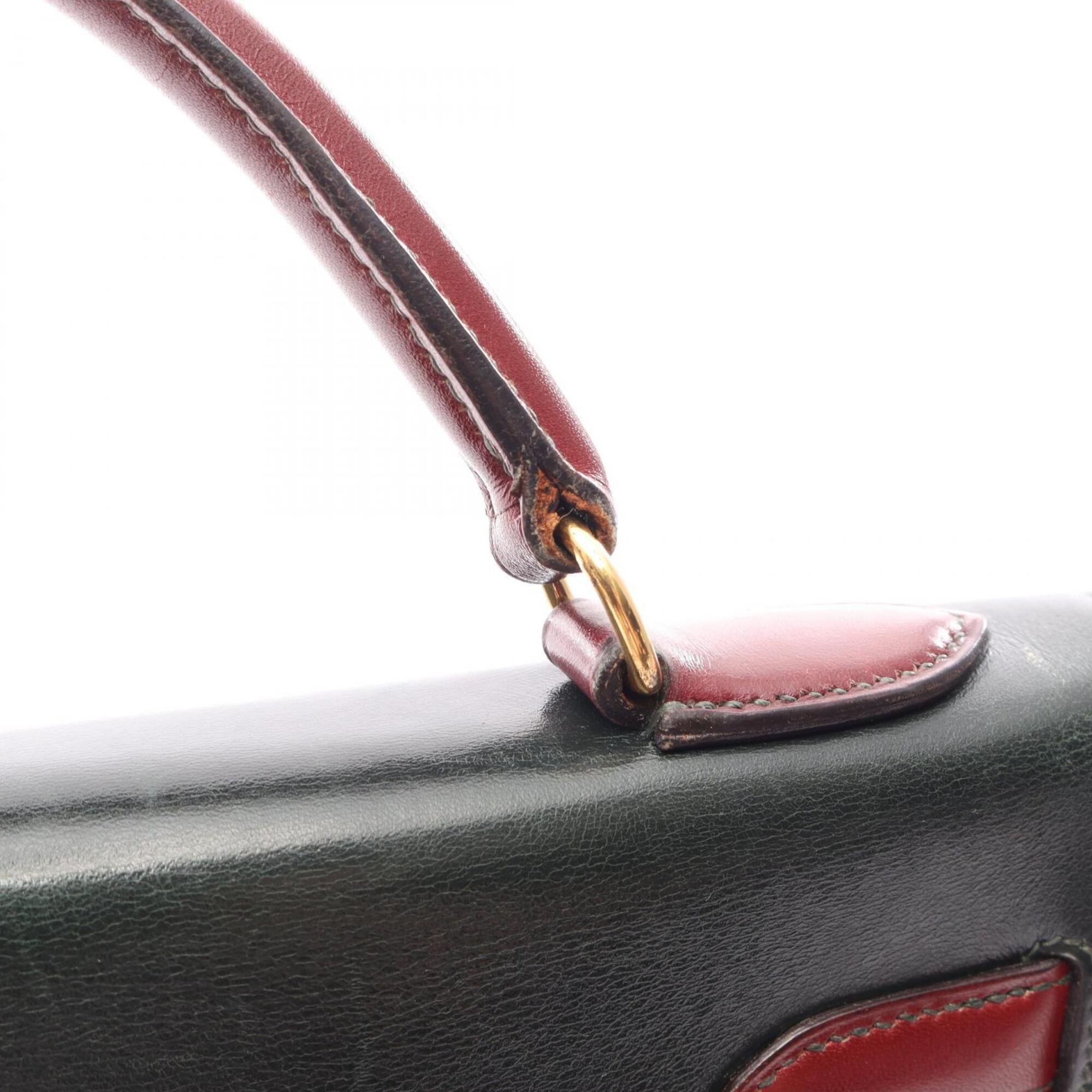 Hermes Bordeaux Brown Green Natural Rouge H Box Calf Leather Handbag (Pre-Owned)