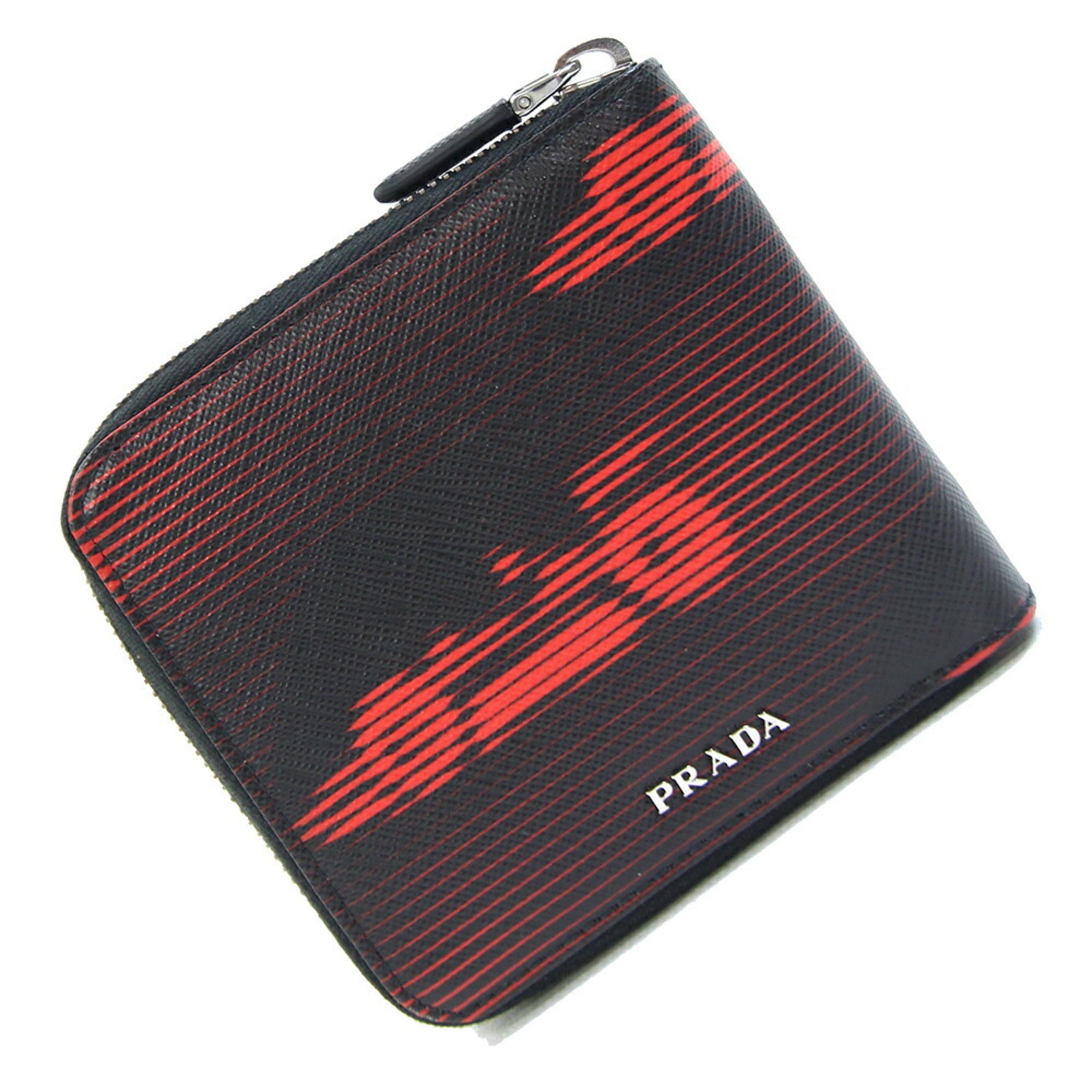 Prada Black Red Color Leather Wallet (Bi-Fold) (Pre-Owned)