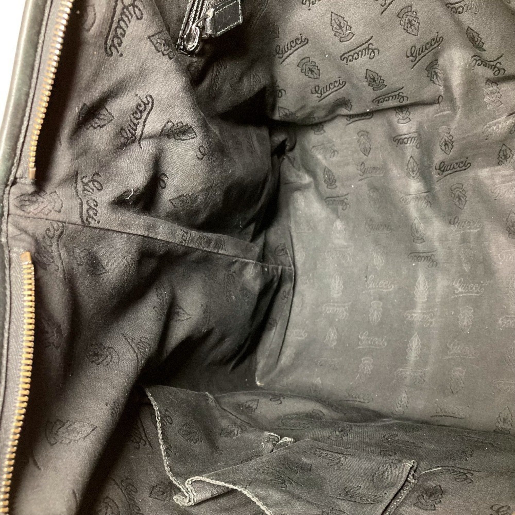 Gucci Gg Imprimé Black Leather Gg Imprimé Boston Bag Shoulder Bag Tote Bag (Pre-Owned)