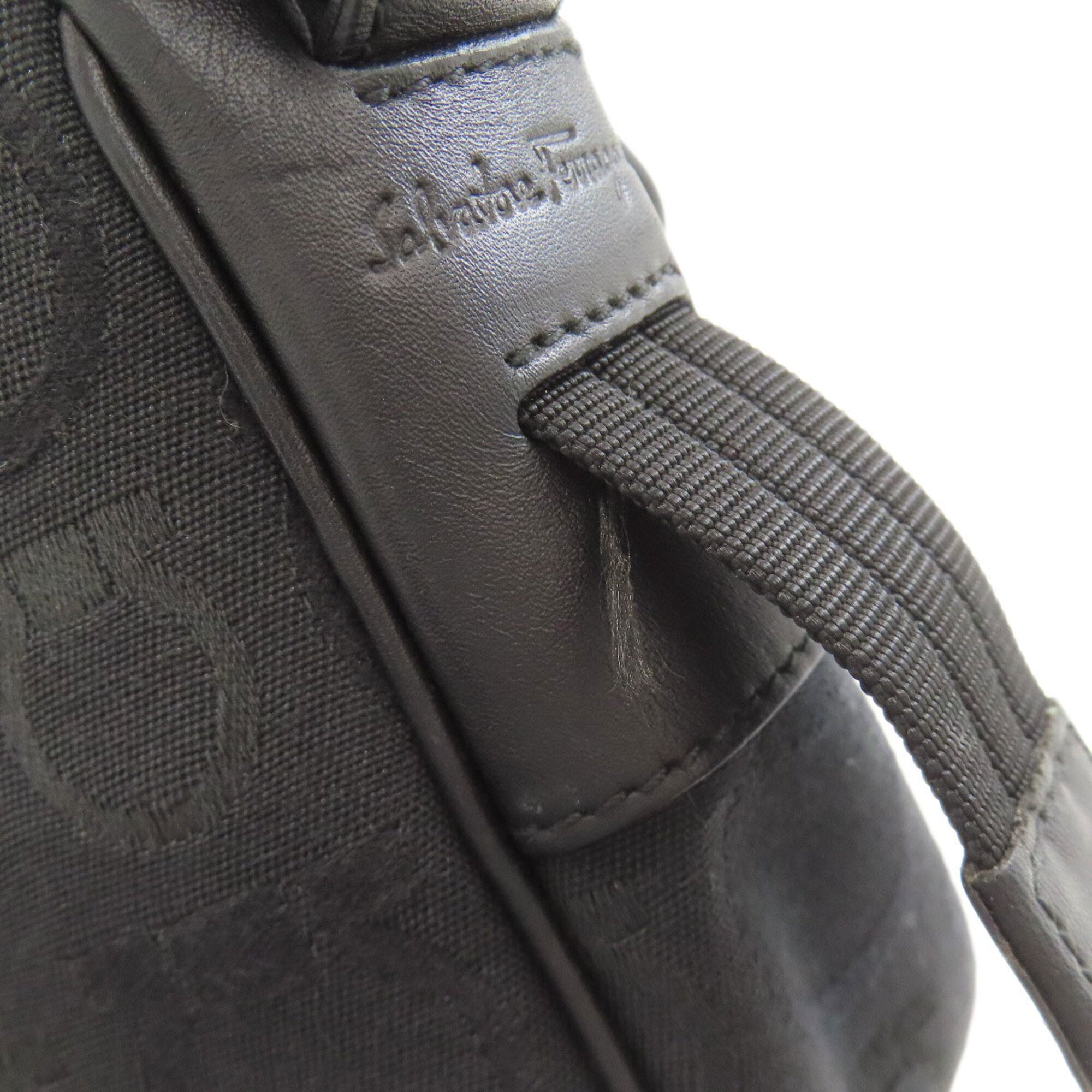 Salvatore Ferragamo Gancini Black Canvas Shoulder Bag (Pre-Owned)