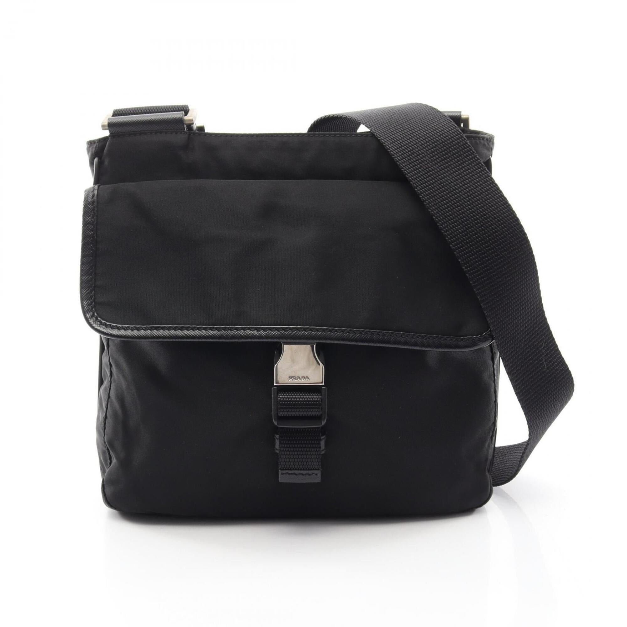 Prada Black Nylon Leather Handbag Shoulder Bag (Pre-Owned)