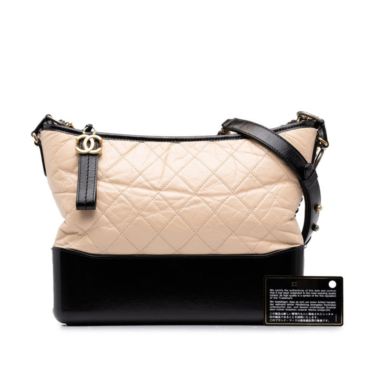 Chanel Beige Black Leather Shoulder Bag (Pre-Owned)