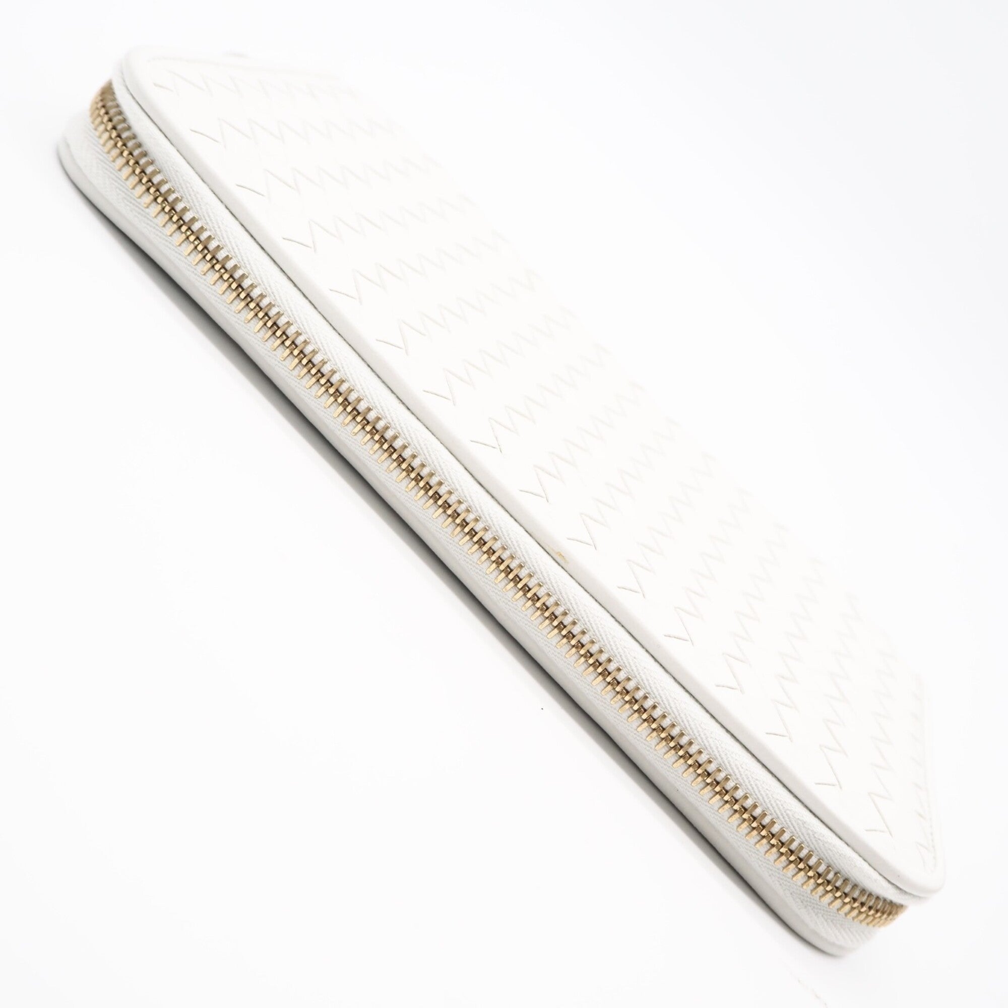 Bottega Veneta Intrecciato White Leather Long Bill Wallet (Bi-Fold) (Pre-Owned)