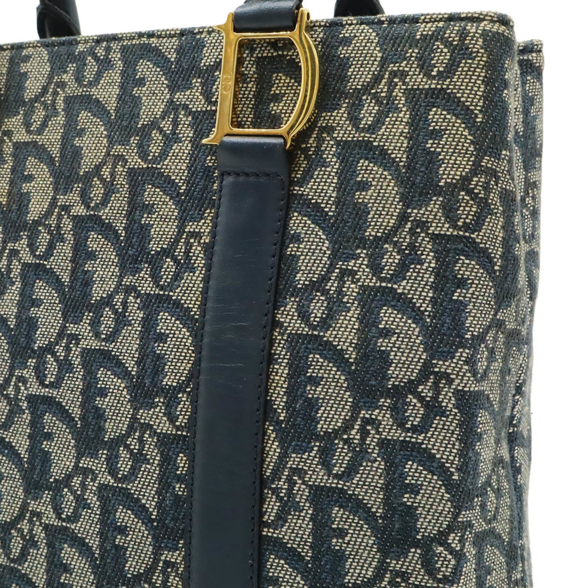 Christian Dior Navy Leather Handbag Tote Bag (Pre-Owned)
