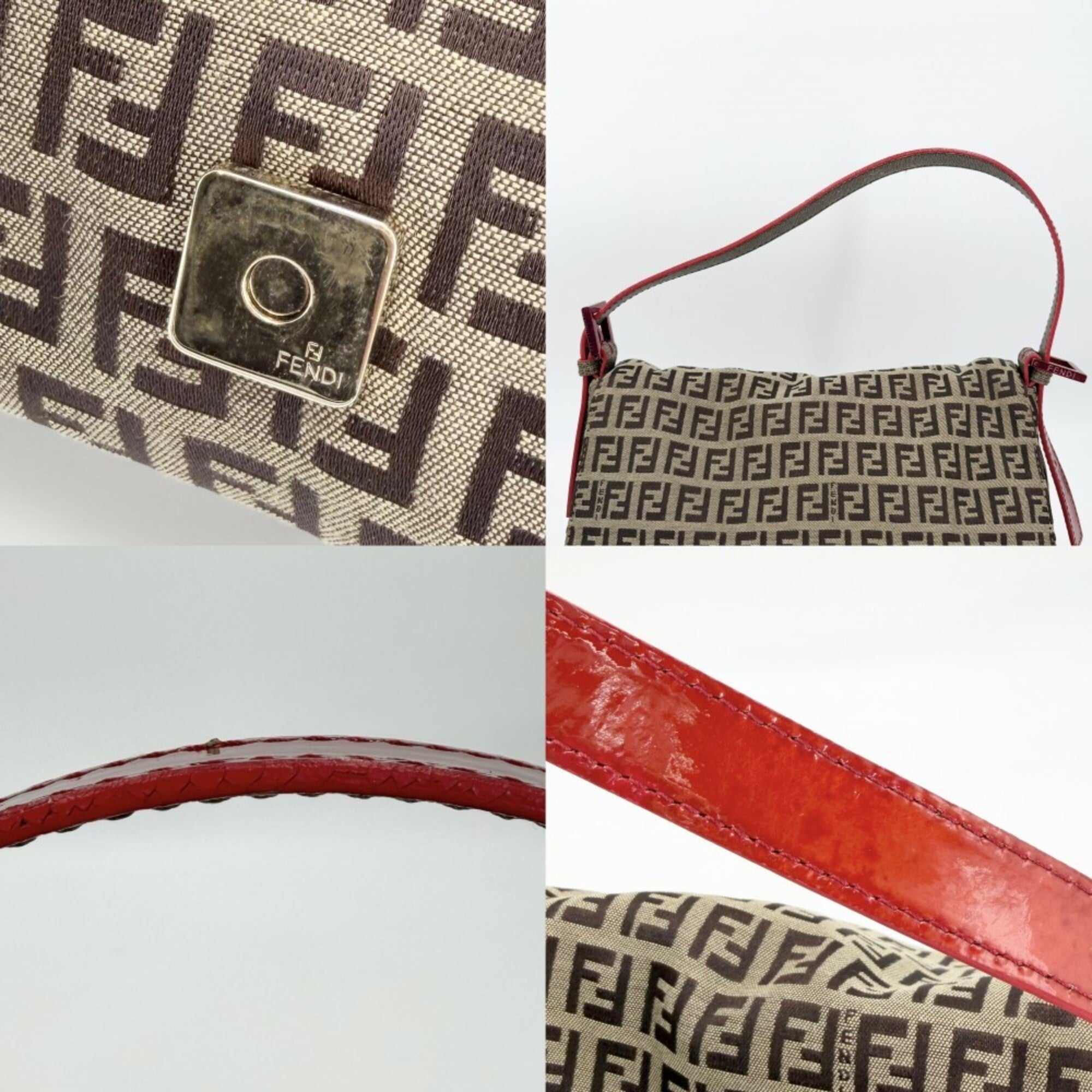 Fendi Brown Red Color Canvas Leather Shoulder Bag (Pre-Owned)