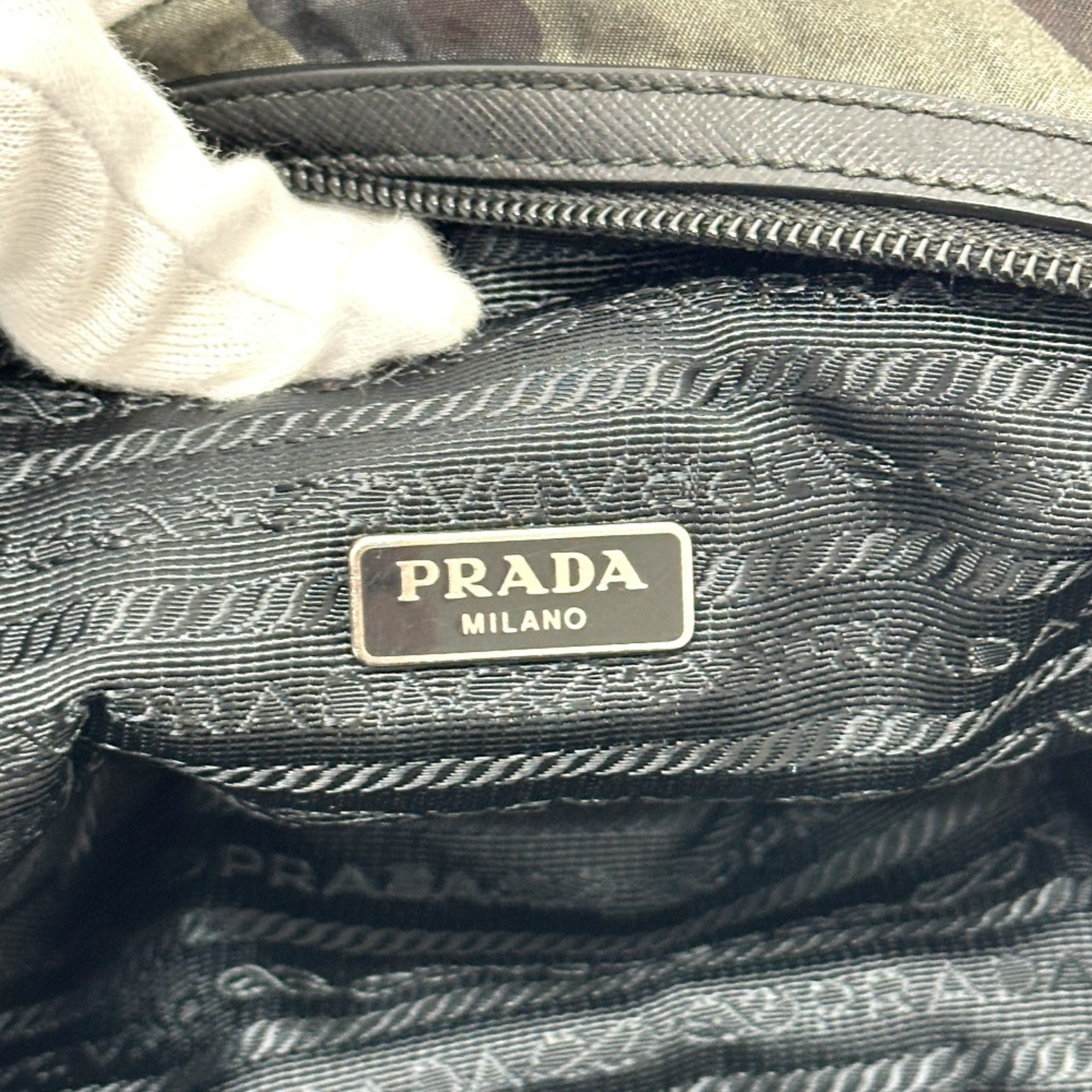 Prada Gray Nylon Clutch Bag Handbag (Pre-Owned)