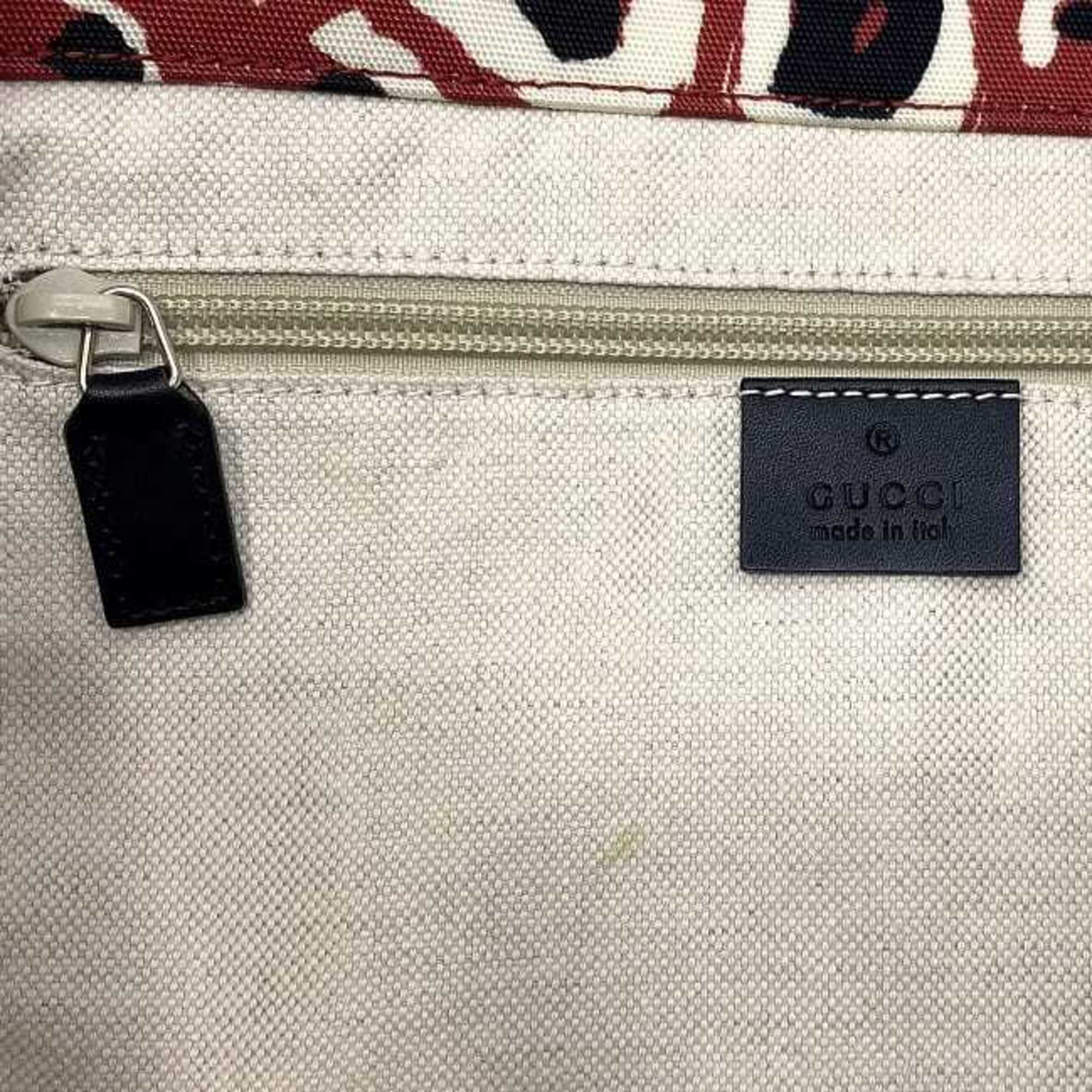 Gucci Black Red Color Canvas Leather Handbag Tote Bag (Pre-Owned)