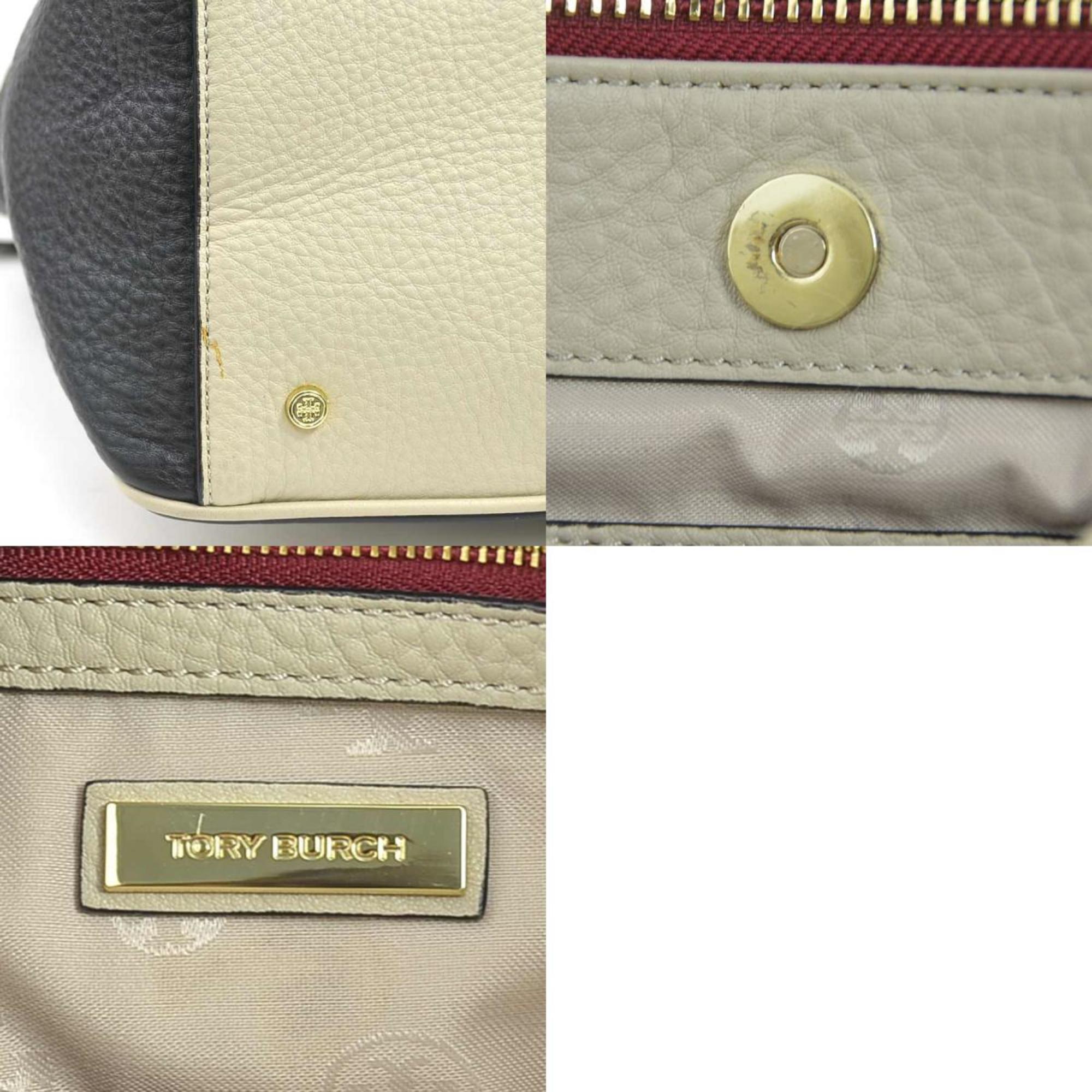 Tory Burch Beige Black Leather Handbag Shoulder Bag (Pre-Owned)