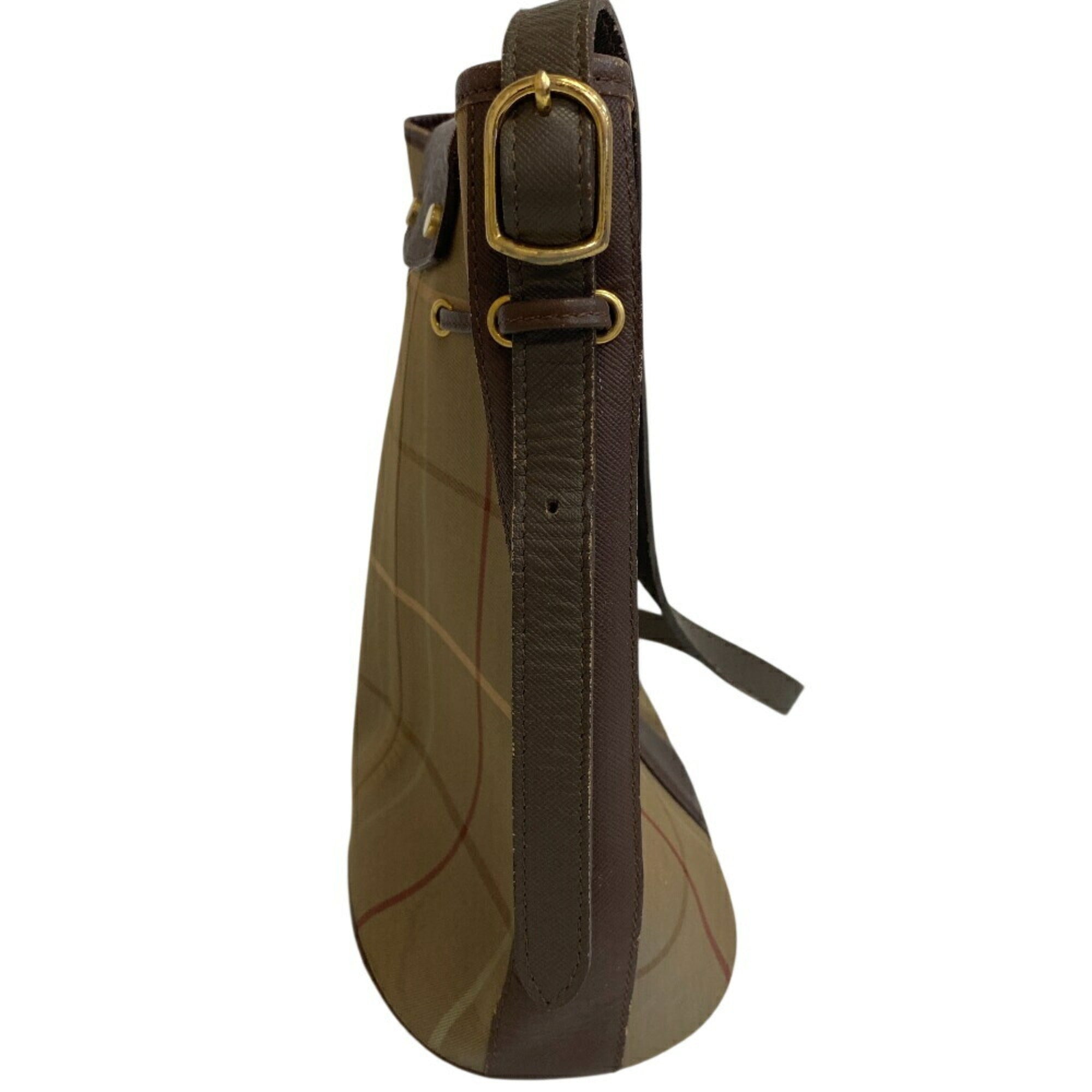 Burberry Burberrys Brown Green Khaki Canvas Shoulder Bag (Pre-Owned)