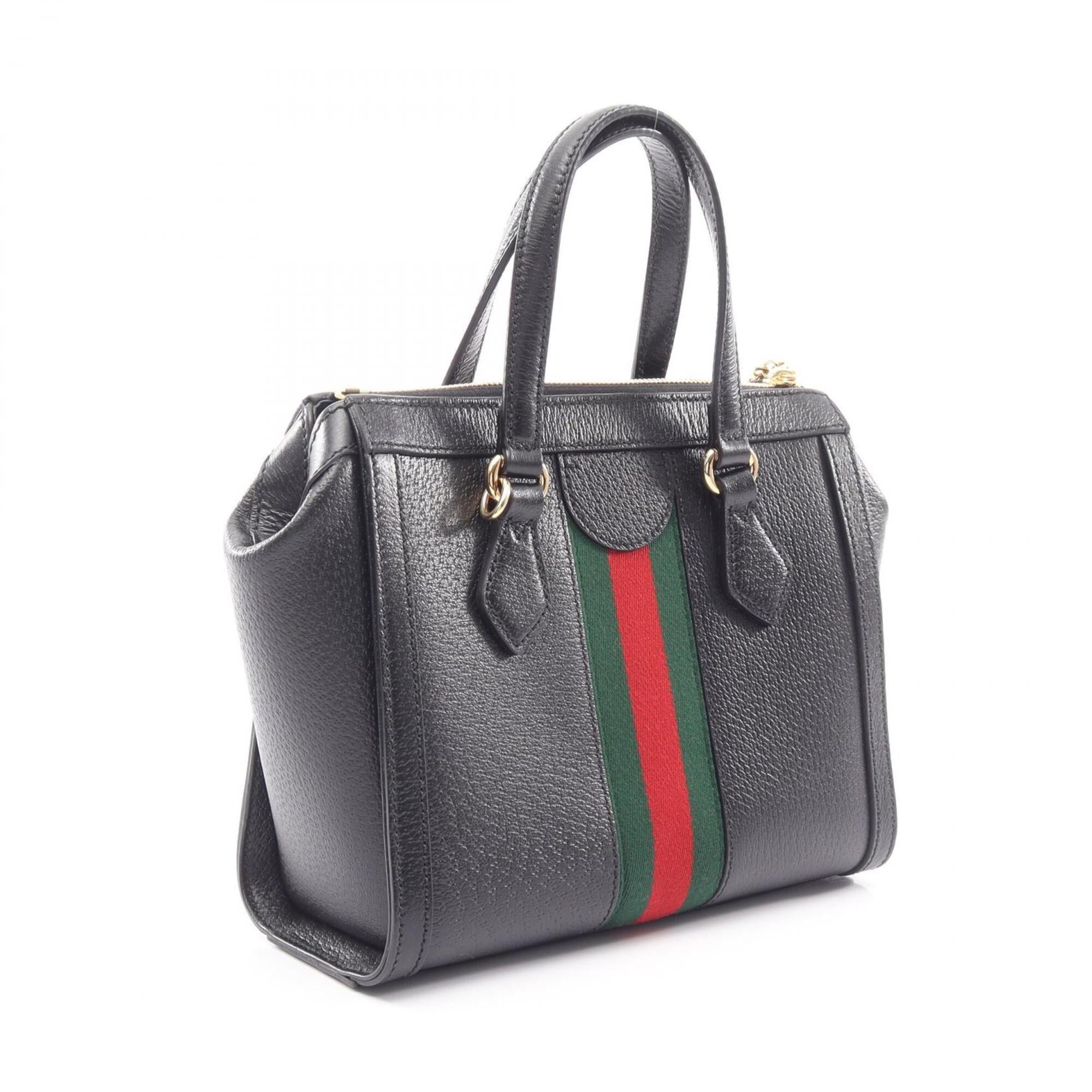 Gucci Black Green Red Color Leather Handbag (Pre-Owned)