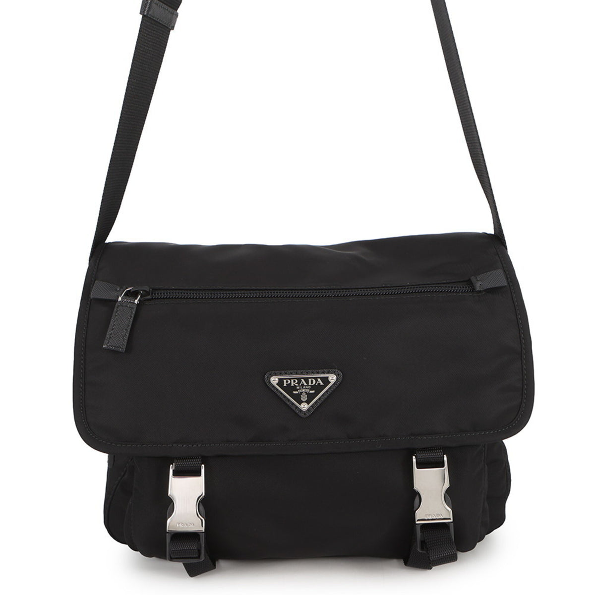 Prada Black Nylon Leather Handbag Shoulder Bag (Pre-Owned)