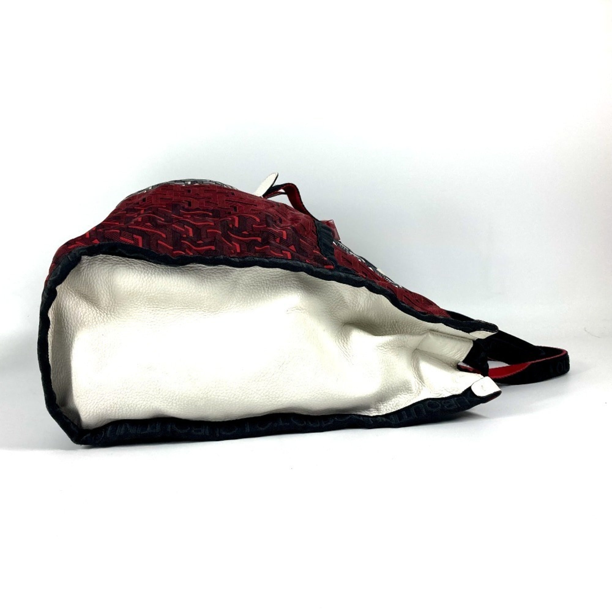 Christian Louboutin Black Red Color White Nylon Handbag Shoulder Bag Tote Bag (Pre-Owned)