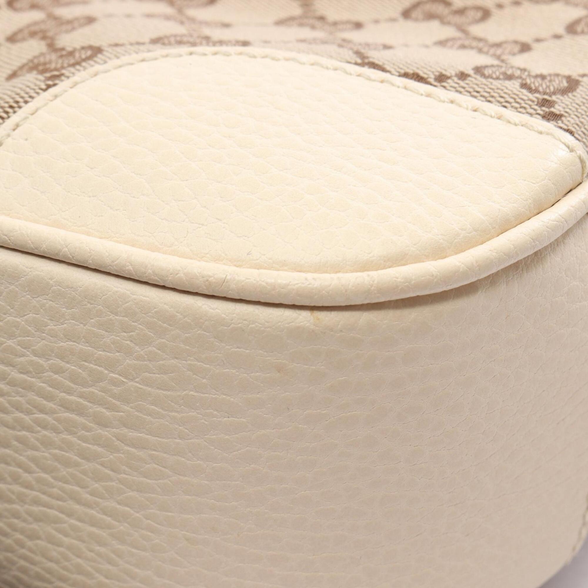 Gucci Beige Ivory Canvas Leather Handbag Shoulder Bag (Pre-Owned)