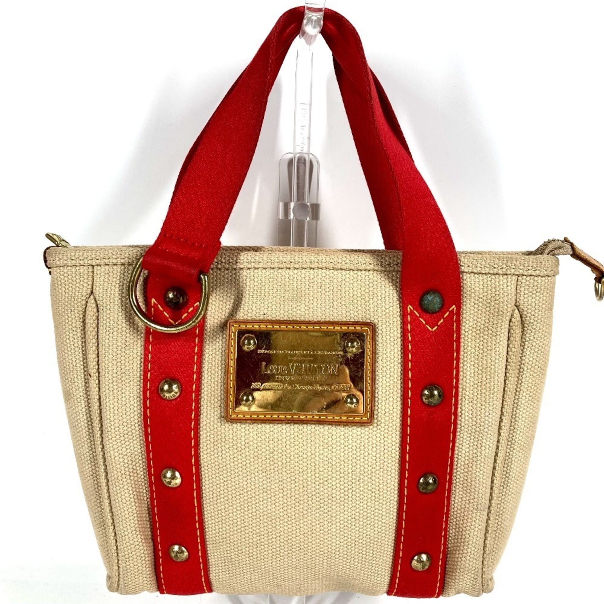Louis Vuitton Beige Red Color Canvas Handbag Tote Bag (Pre-Owned)