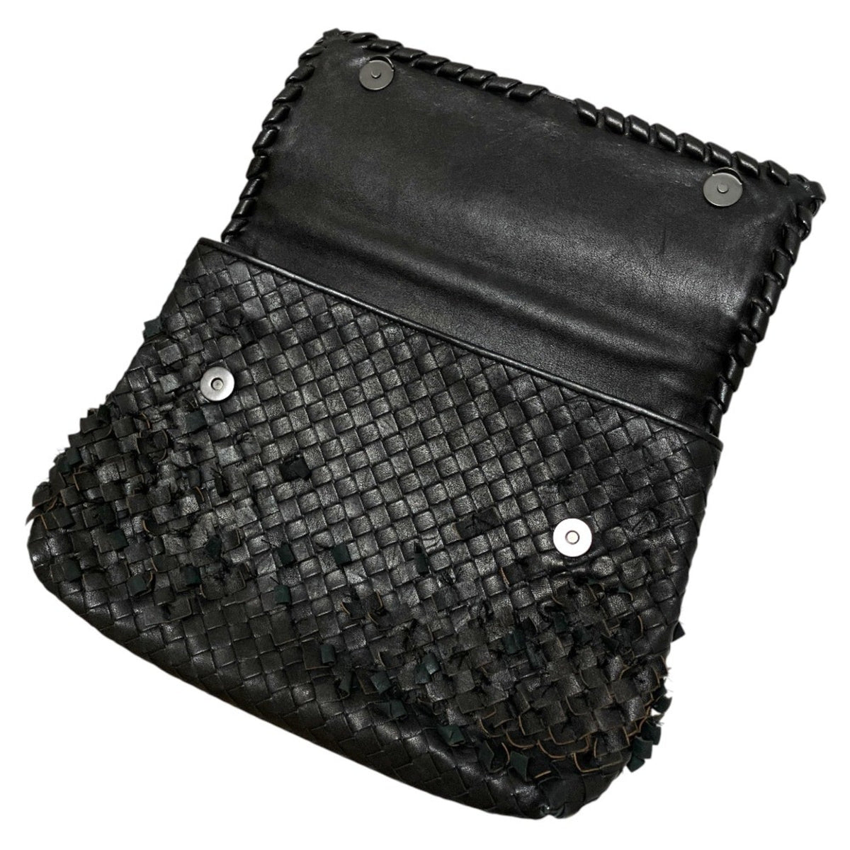 Bottega Veneta Intrecciato Black Leather Handbag Shoulder Bag (Pre-Owned)