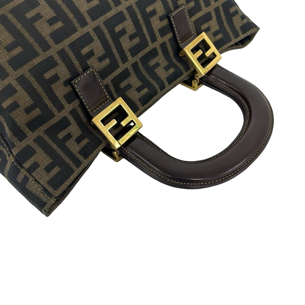 Fendi Black Brown Canvas Leather Handbag Tote Bag (Pre-Owned)