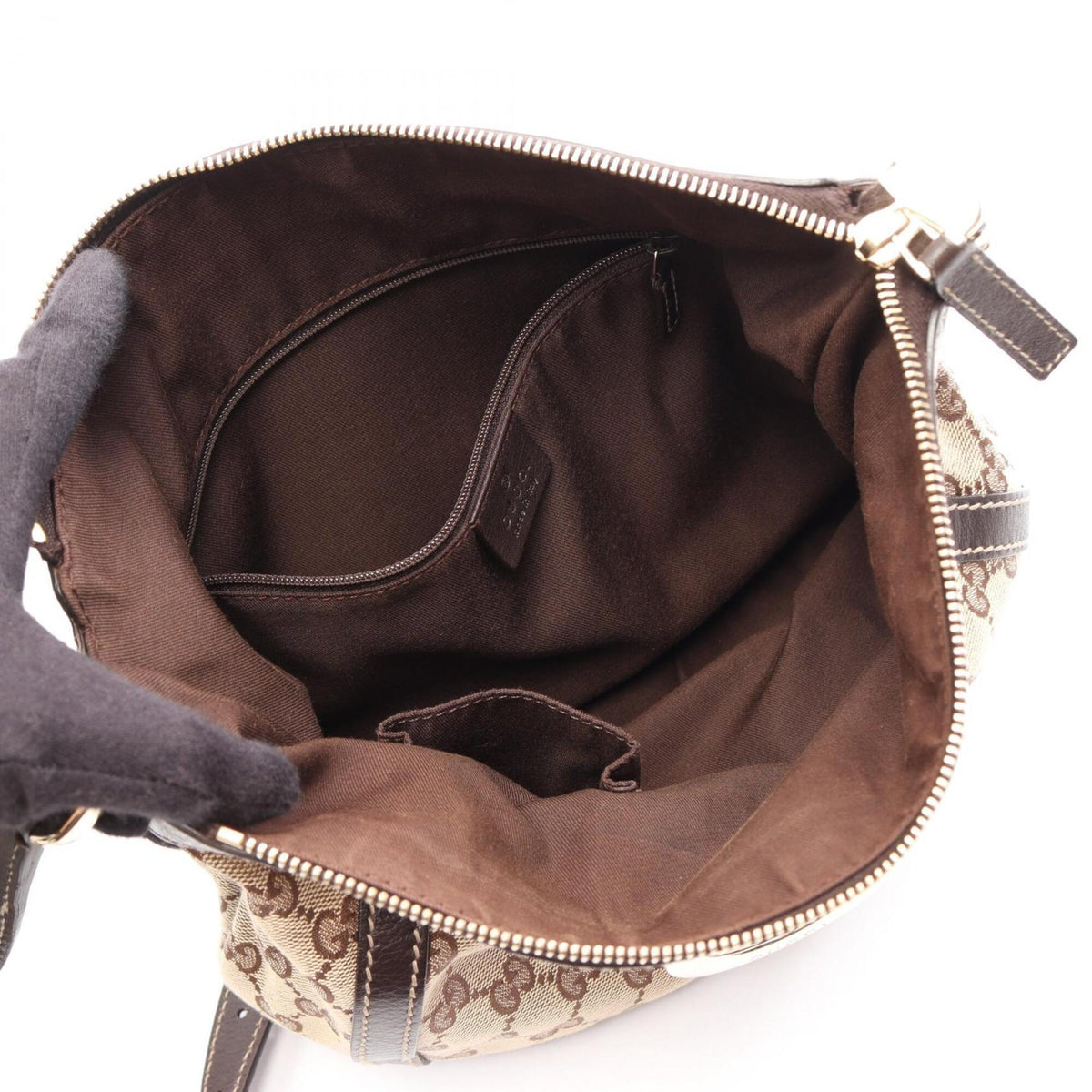 Gucci Beige Brown Canvas Leather Handbag Shoulder Bag (Pre-Owned)