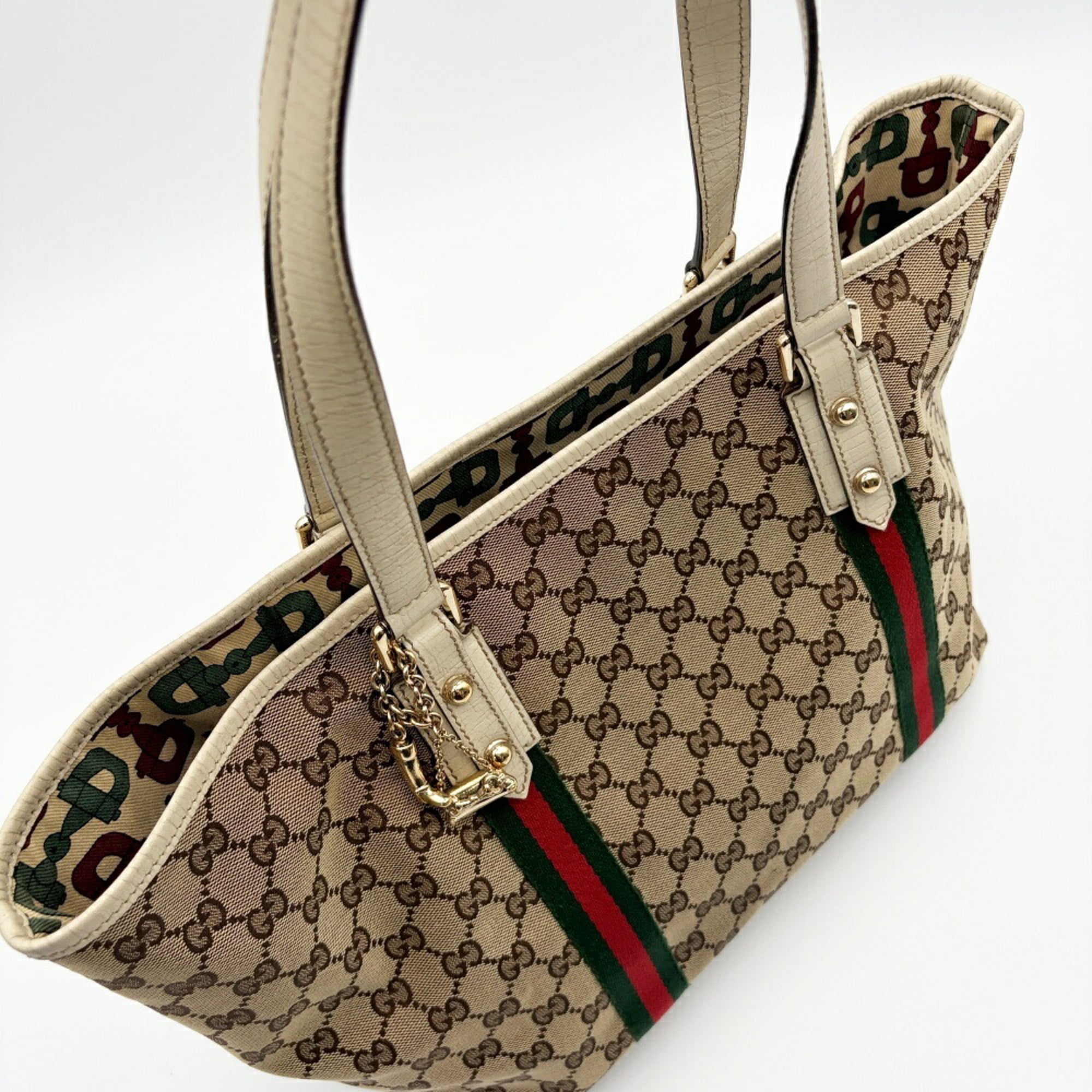 Gucci Ivory Gg Canvas Leather Tote Bag (Pre-Owned)