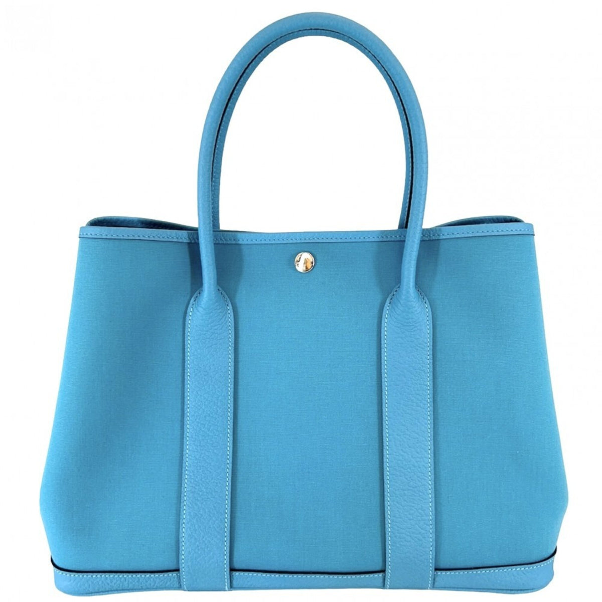 Hermes Blue Negonda Leather Toile Officier Handbag Tote Bag (Pre-Owned)