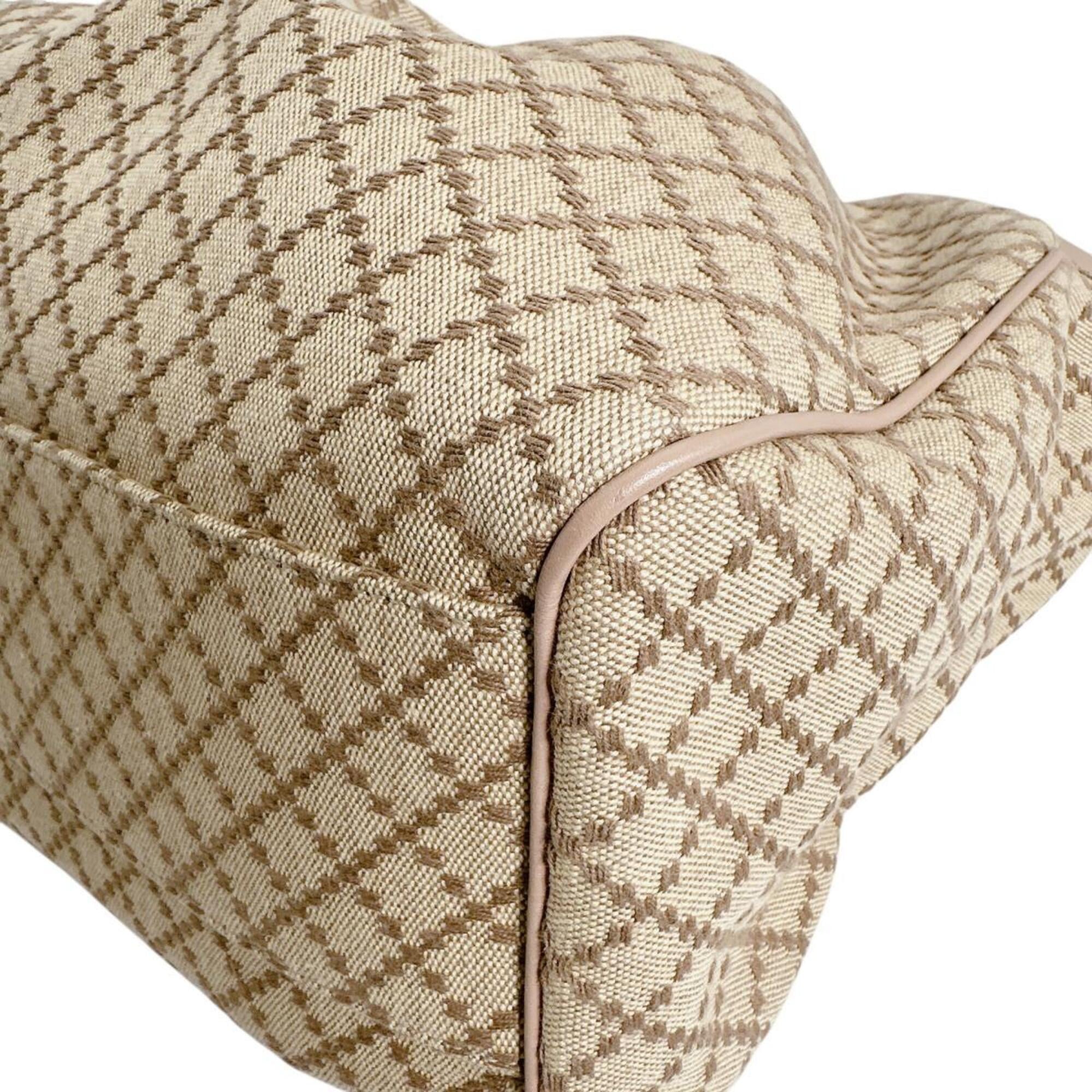 Gucci Beige Beige Brown Brown White Canvas Handbag Tote Bag (Pre-Owned)