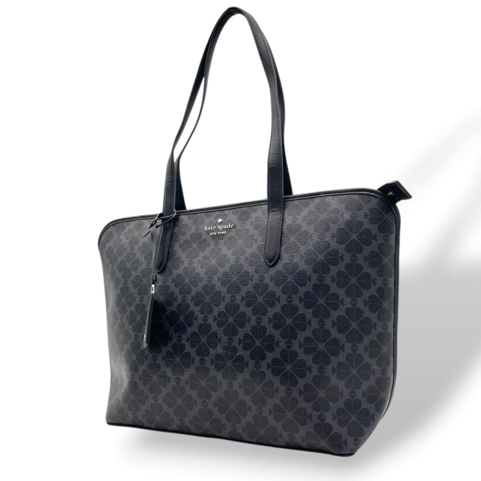 Kate Spade Black Gray Pvc Leather Tote Bag (Pre-Owned)